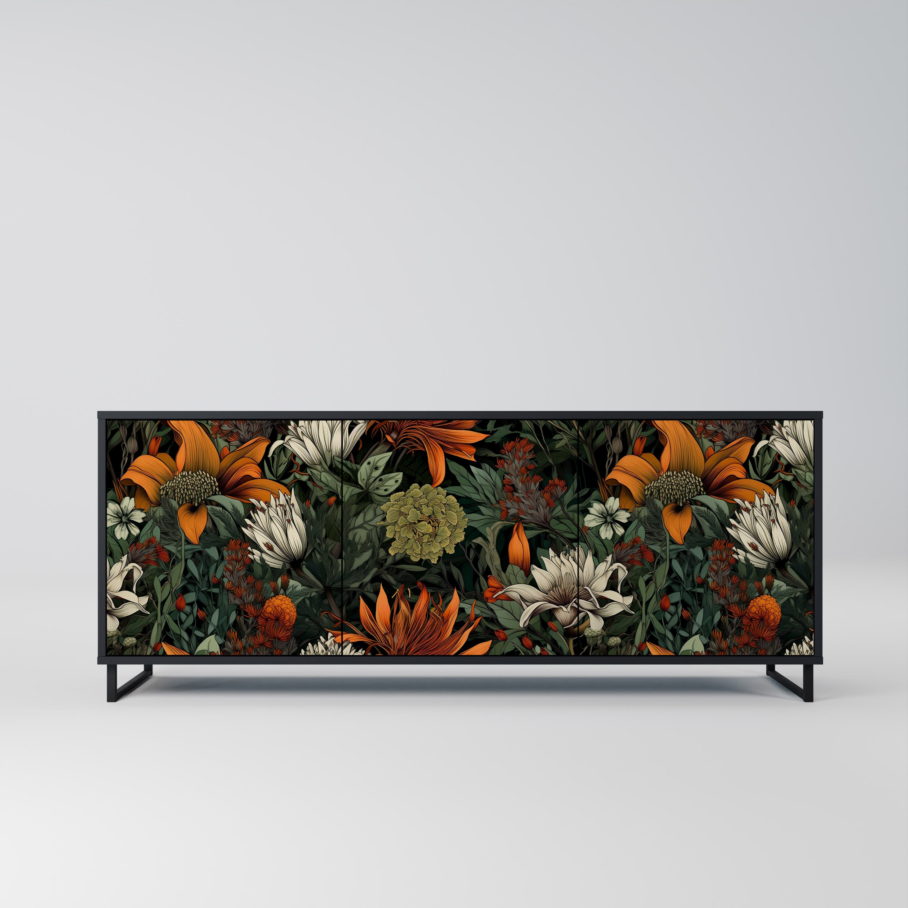 MIDNIGHT SPROUT 3-Door Sideboard in Black Finish