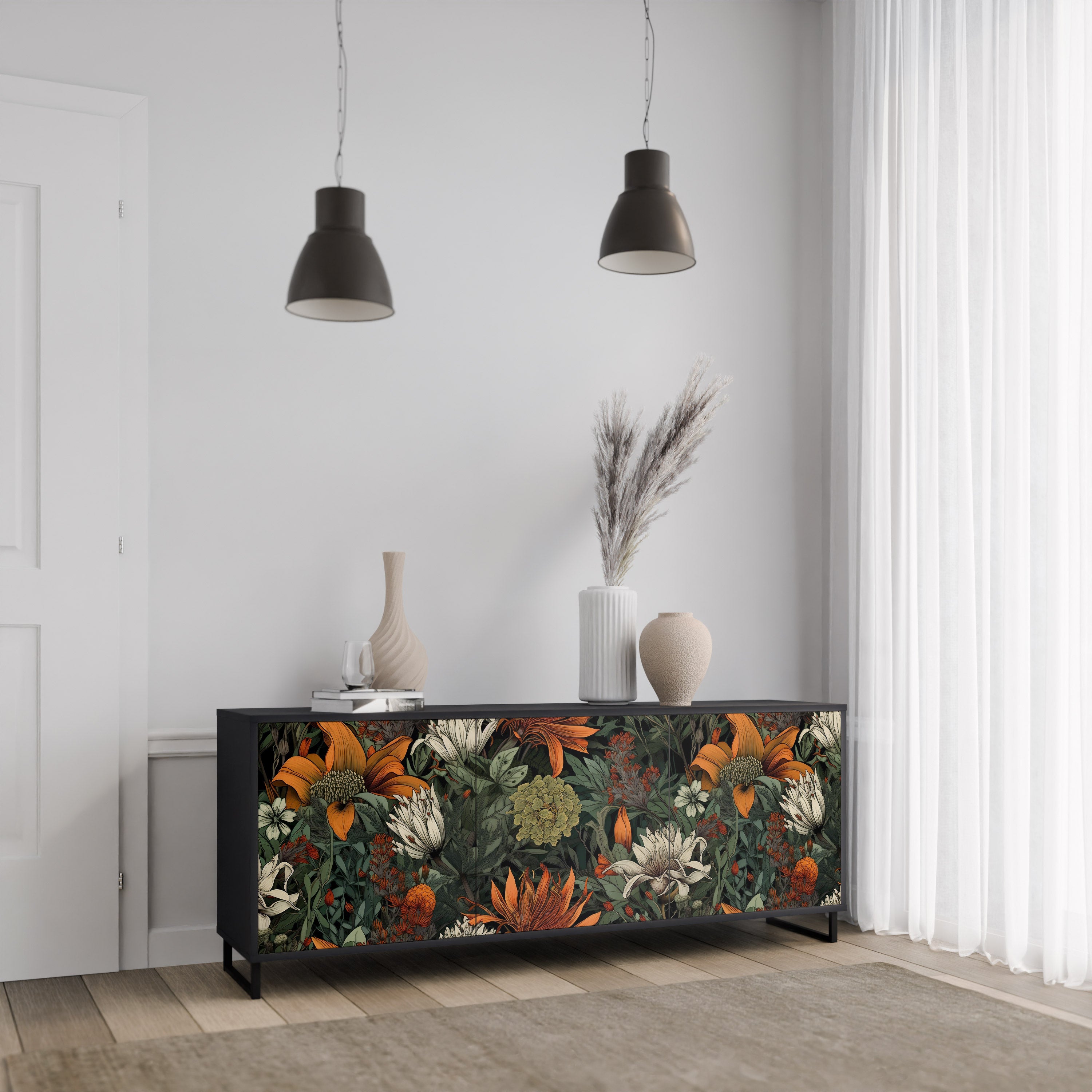 MIDNIGHT SPROUT 3-Door Sideboard in Black Finish