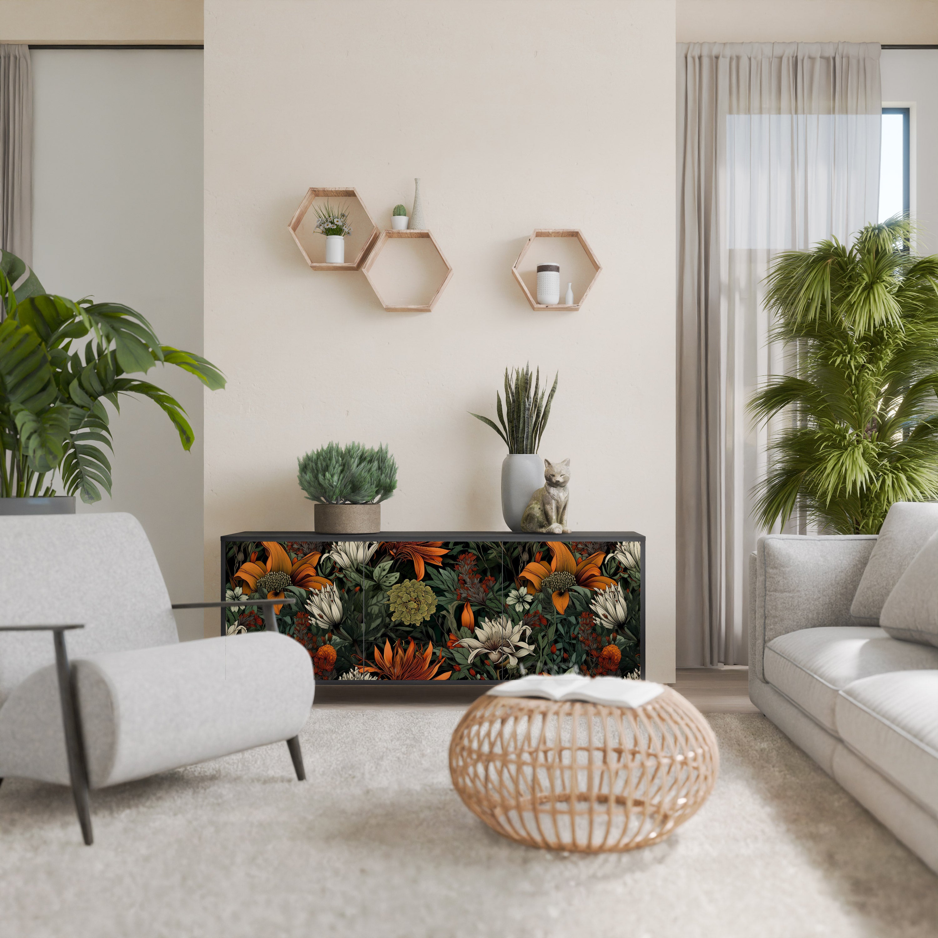 MIDNIGHT SPROUT 3-Door Sideboard in Black Finish