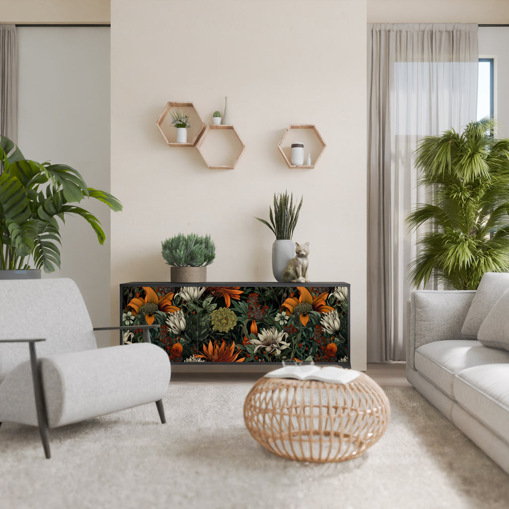 MIDNIGHT SPROUT 3-Door Sideboard in Black Finish