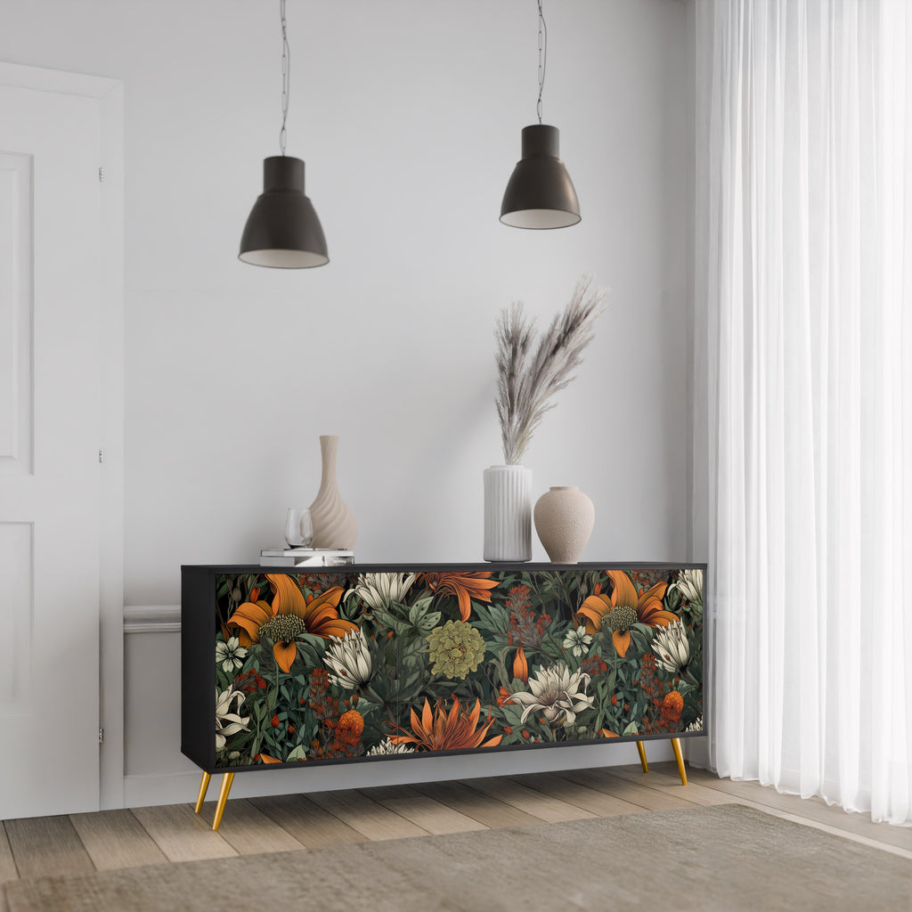 MIDNIGHT SPROUT 3-Door Sideboard in Black Finish