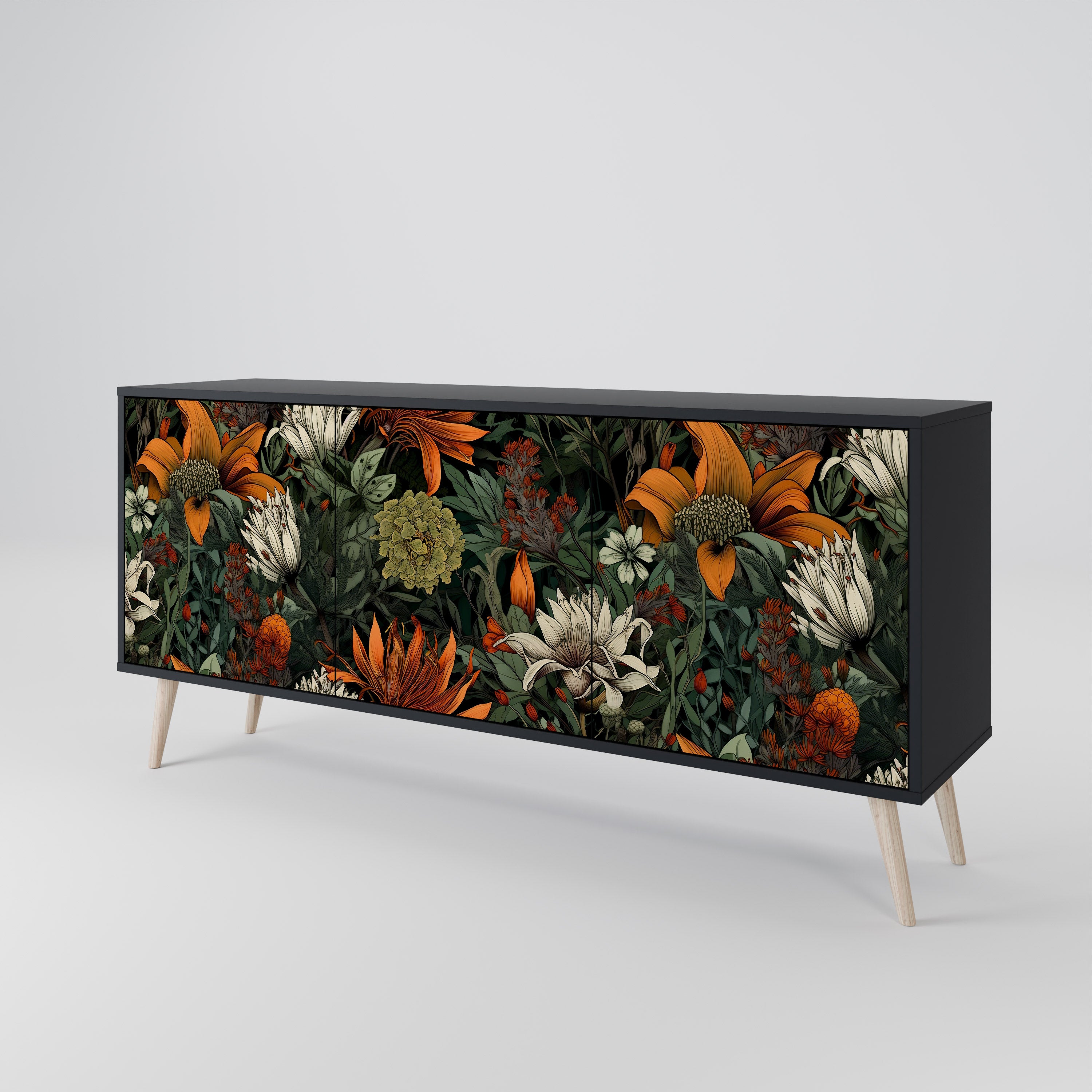 MIDNIGHT SPROUT 3-Door Sideboard in Black Finish