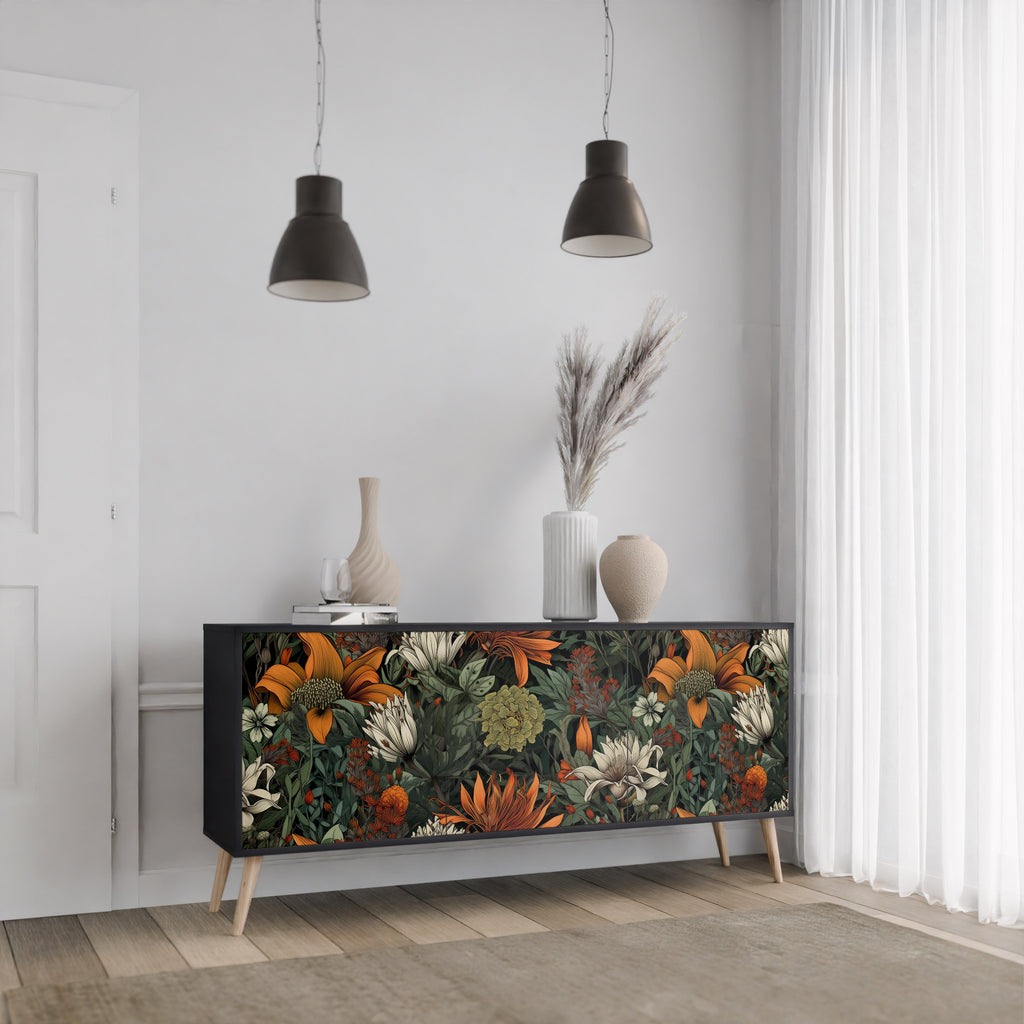 MIDNIGHT SPROUT 3-Door Sideboard in Black Finish