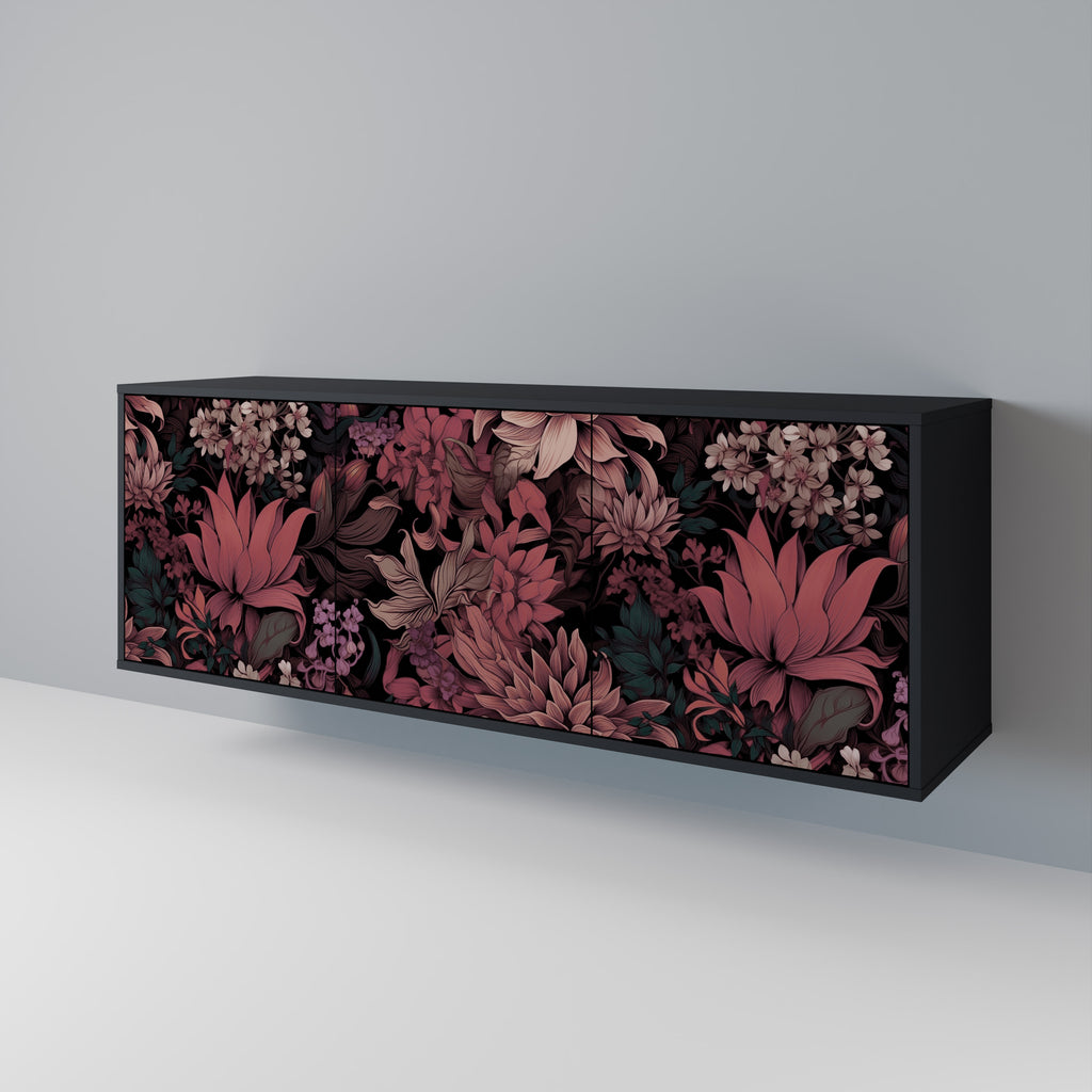 FLORAL WHISPER 3-Door Sideboard in Black Finish