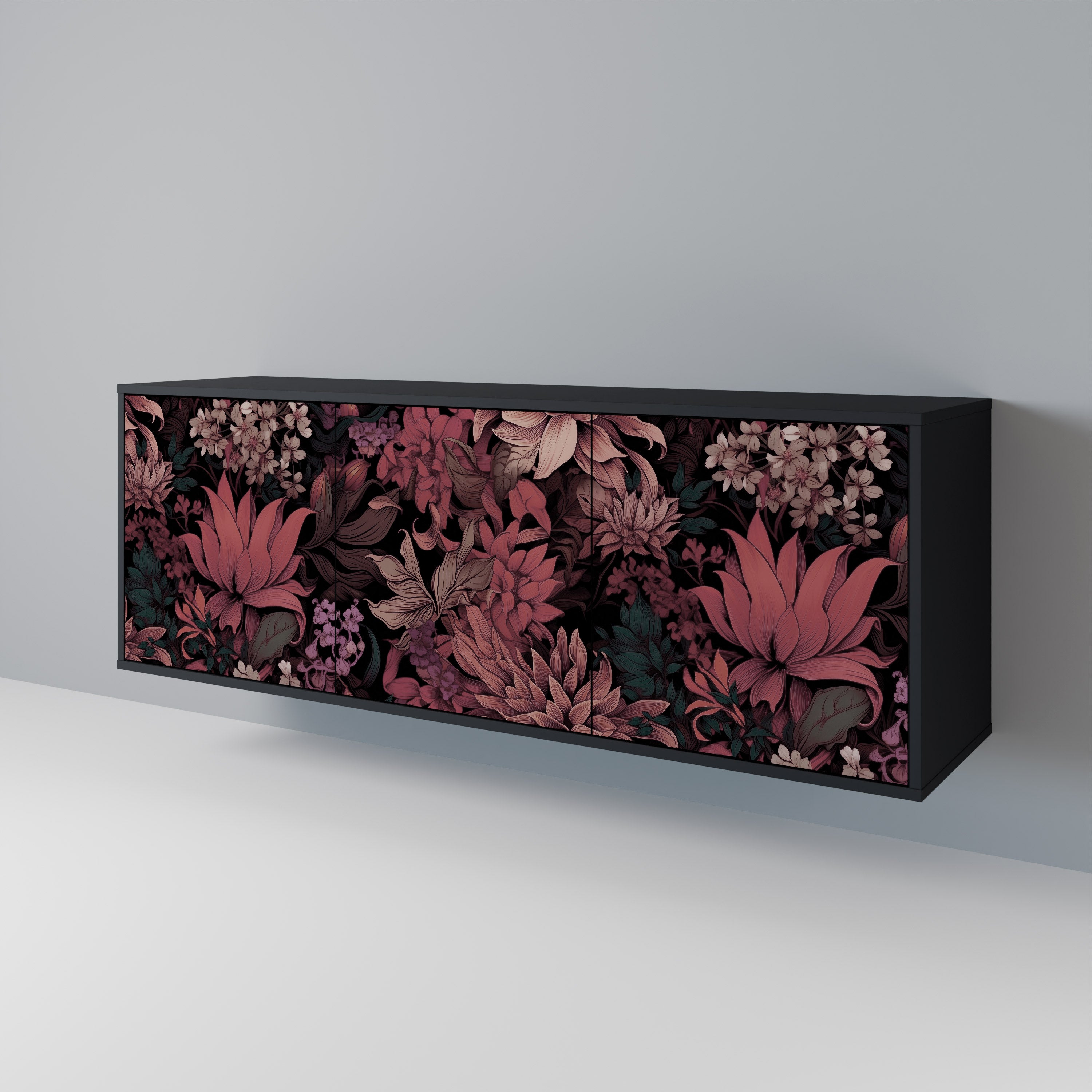 FLORAL WHISPER 3-Door Sideboard in Black Finish