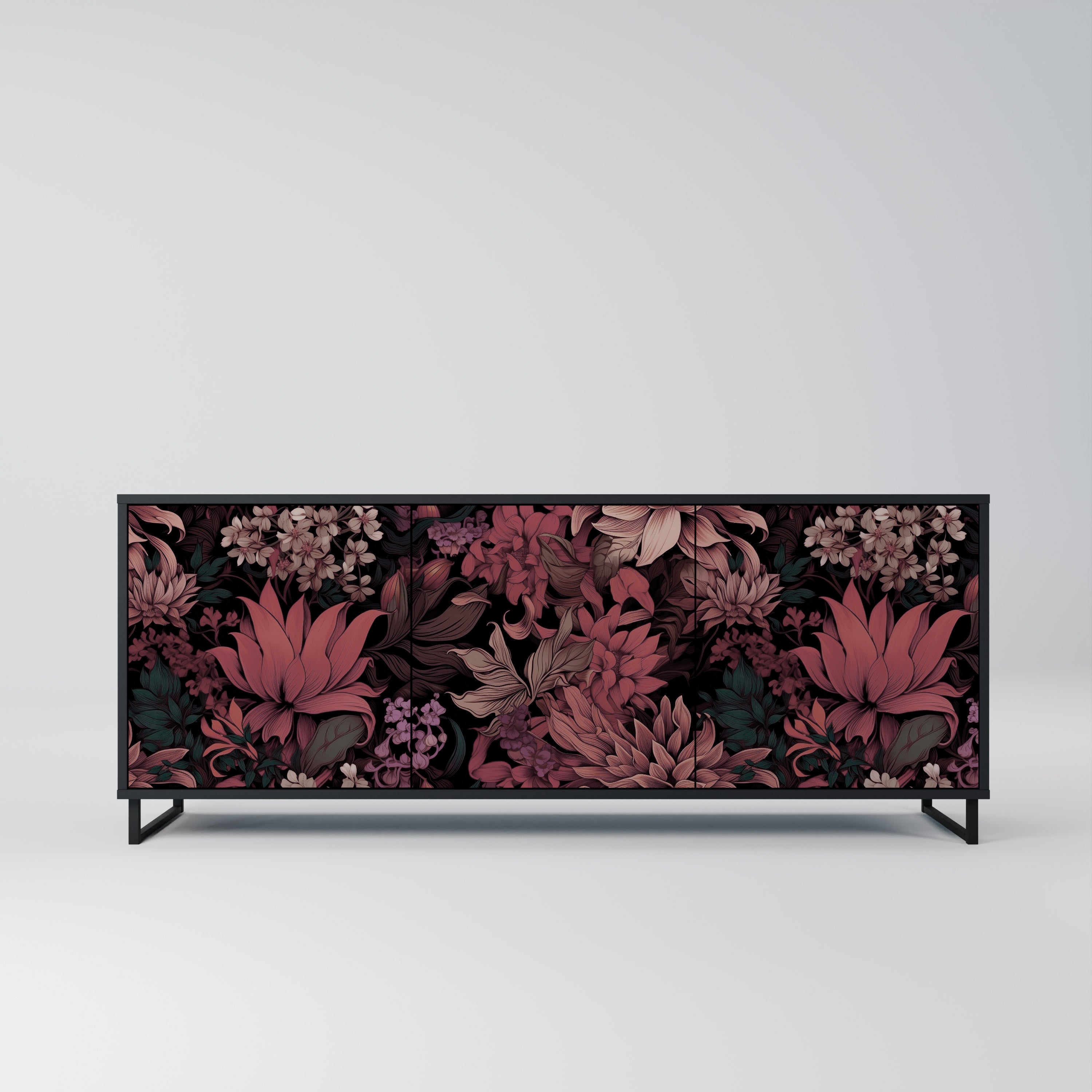 FLORAL WHISPER 3-Door Sideboard in Black Finish