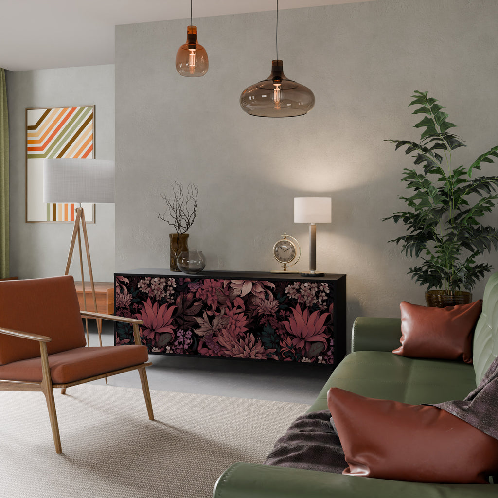 FLORAL WHISPER 3-Door Sideboard in Black Finish