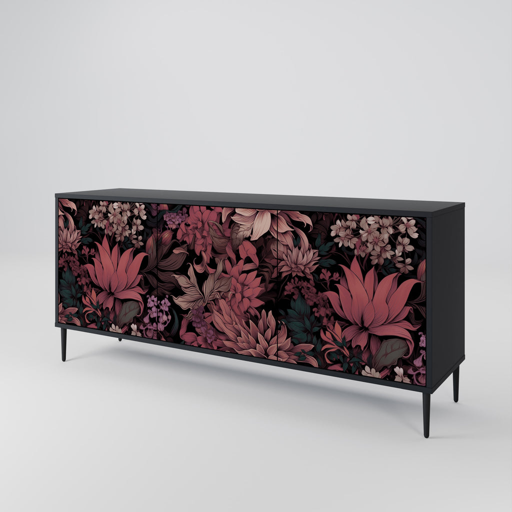 FLORAL WHISPER 3-Door Sideboard in Black Finish
