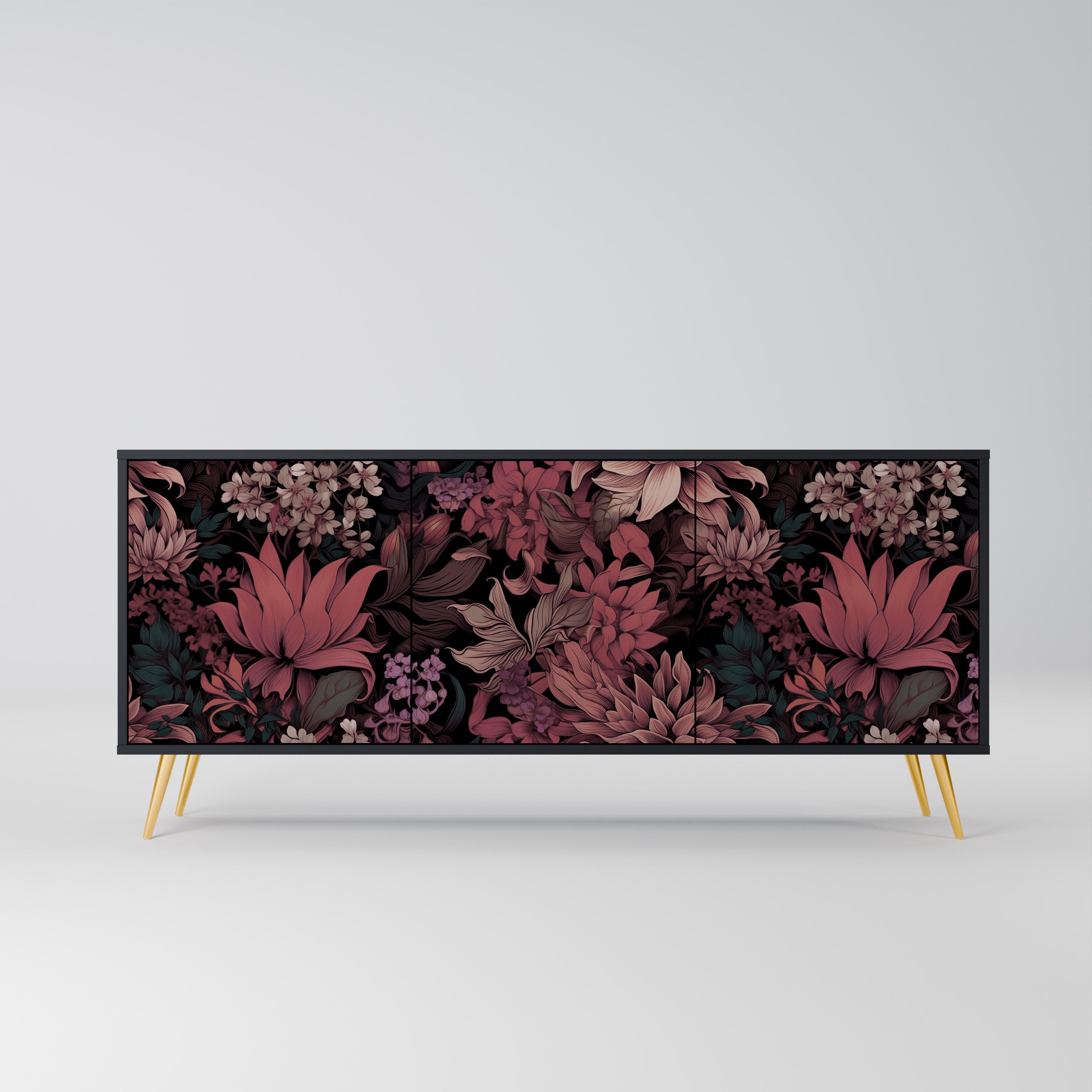 FLORAL WHISPER 3-Door Sideboard in Black Finish