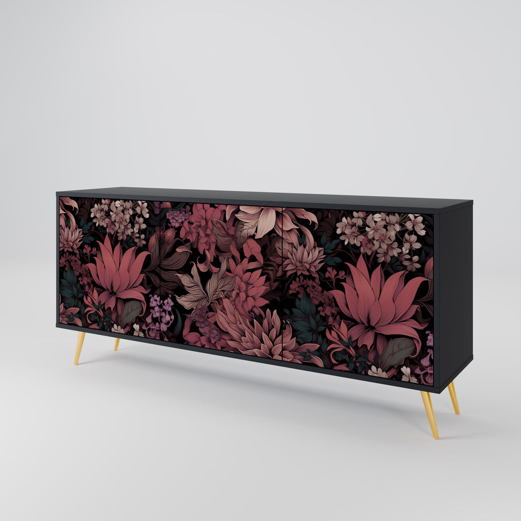 FLORAL WHISPER 3-Door Sideboard in Black Finish