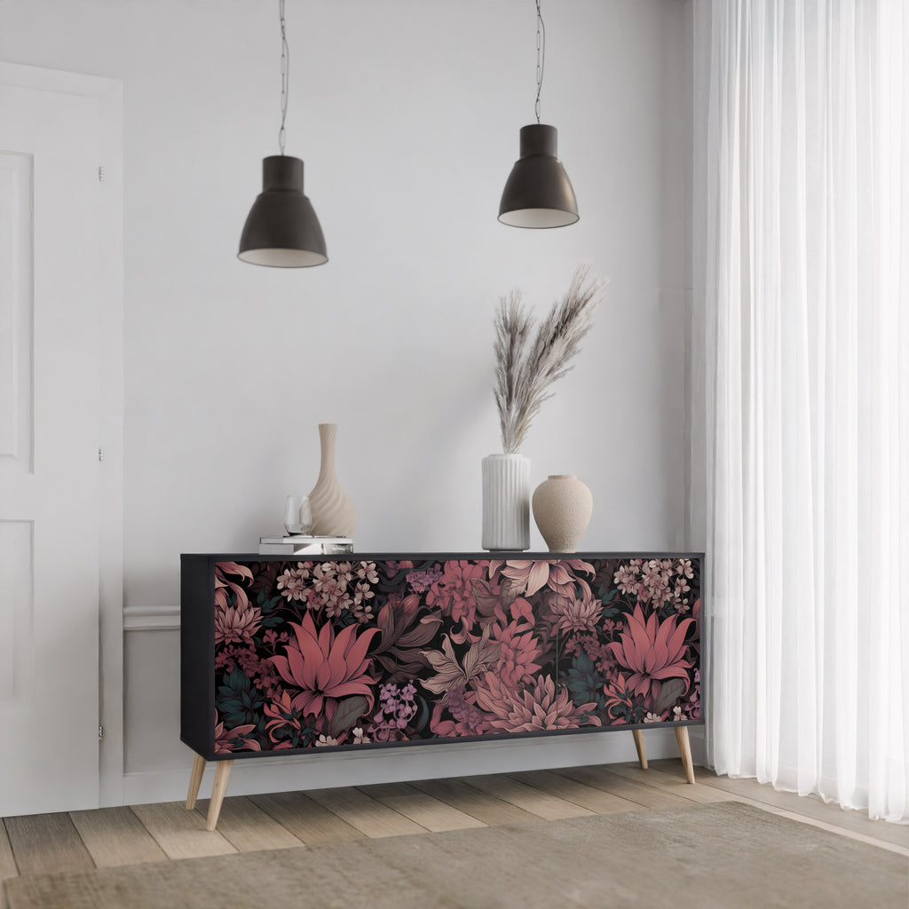 FLORAL WHISPER 3-Door Sideboard in Black Finish