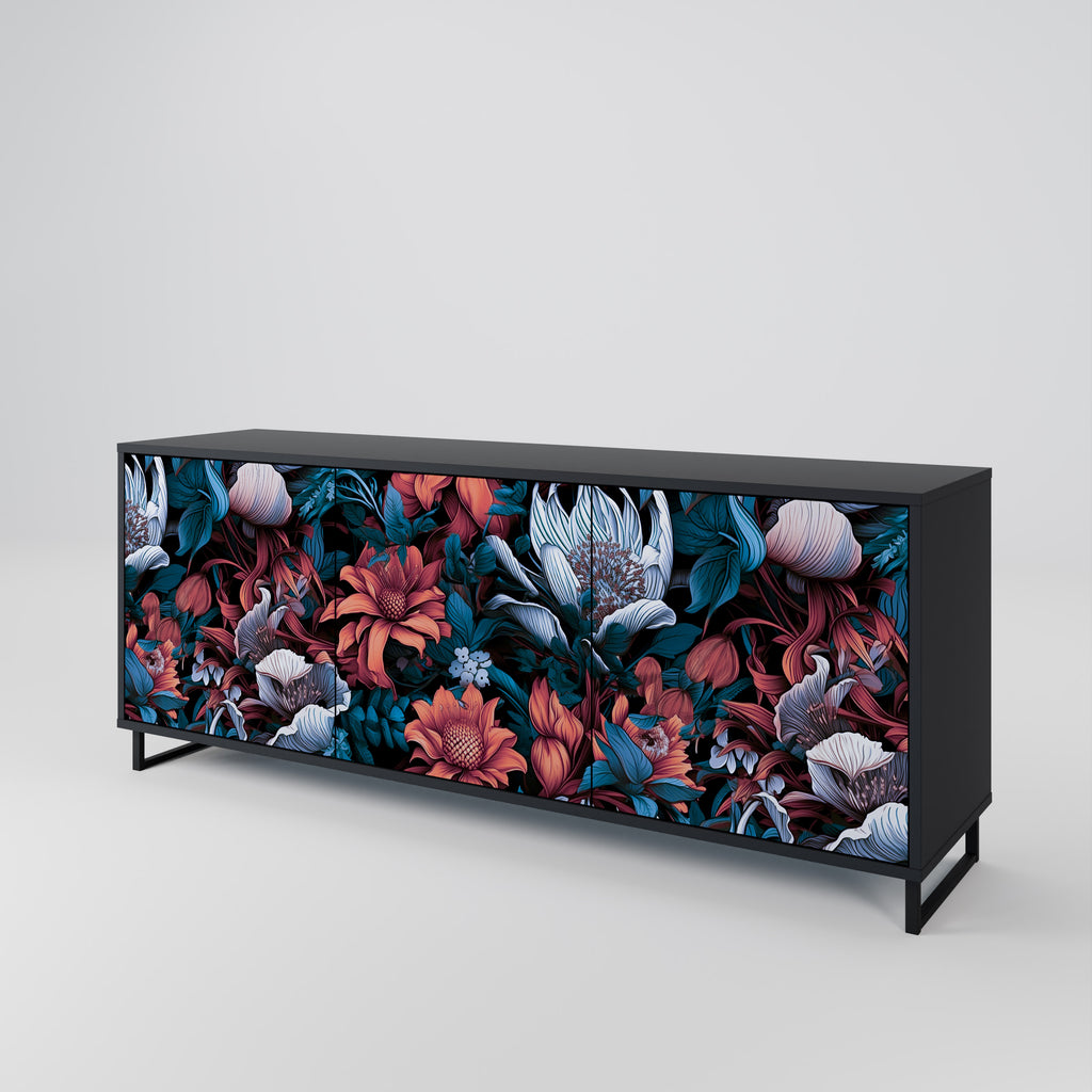 ETHEREAL BLOSSOMS 3-Door Sideboard in Black Finish