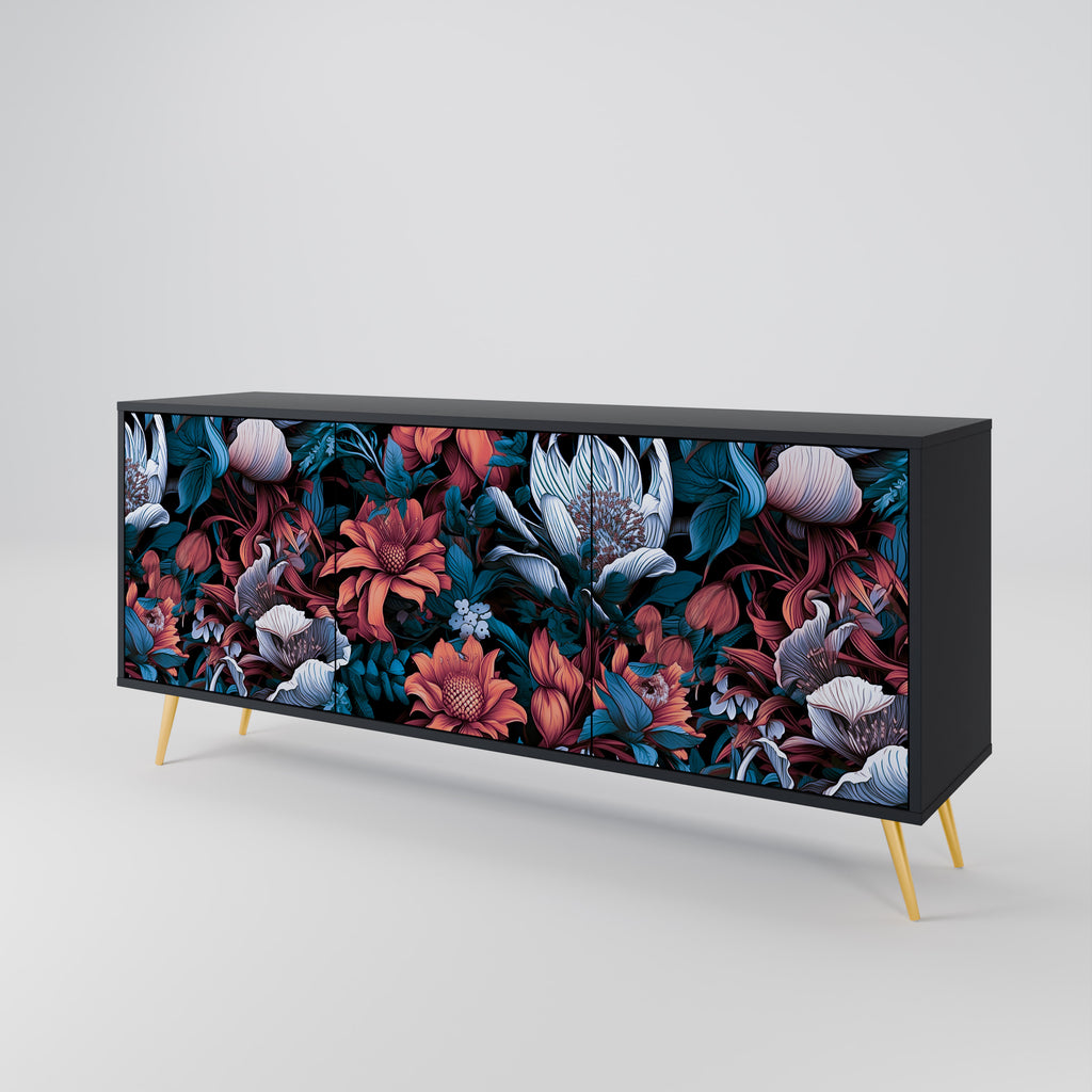 ETHEREAL BLOSSOMS 3-Door Sideboard in Black Finish