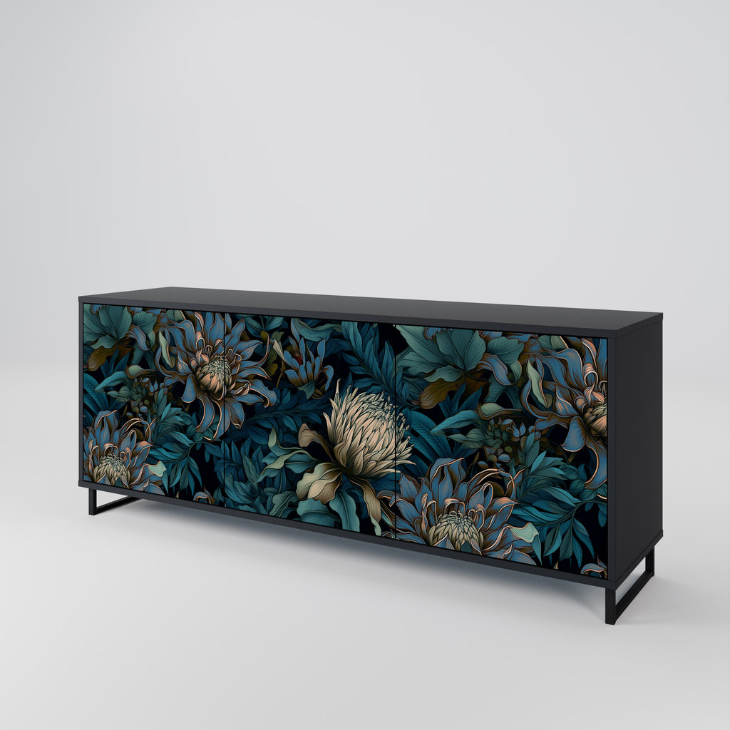 TWILIGHT BLOOM 3-Door Sideboard in Black Finish