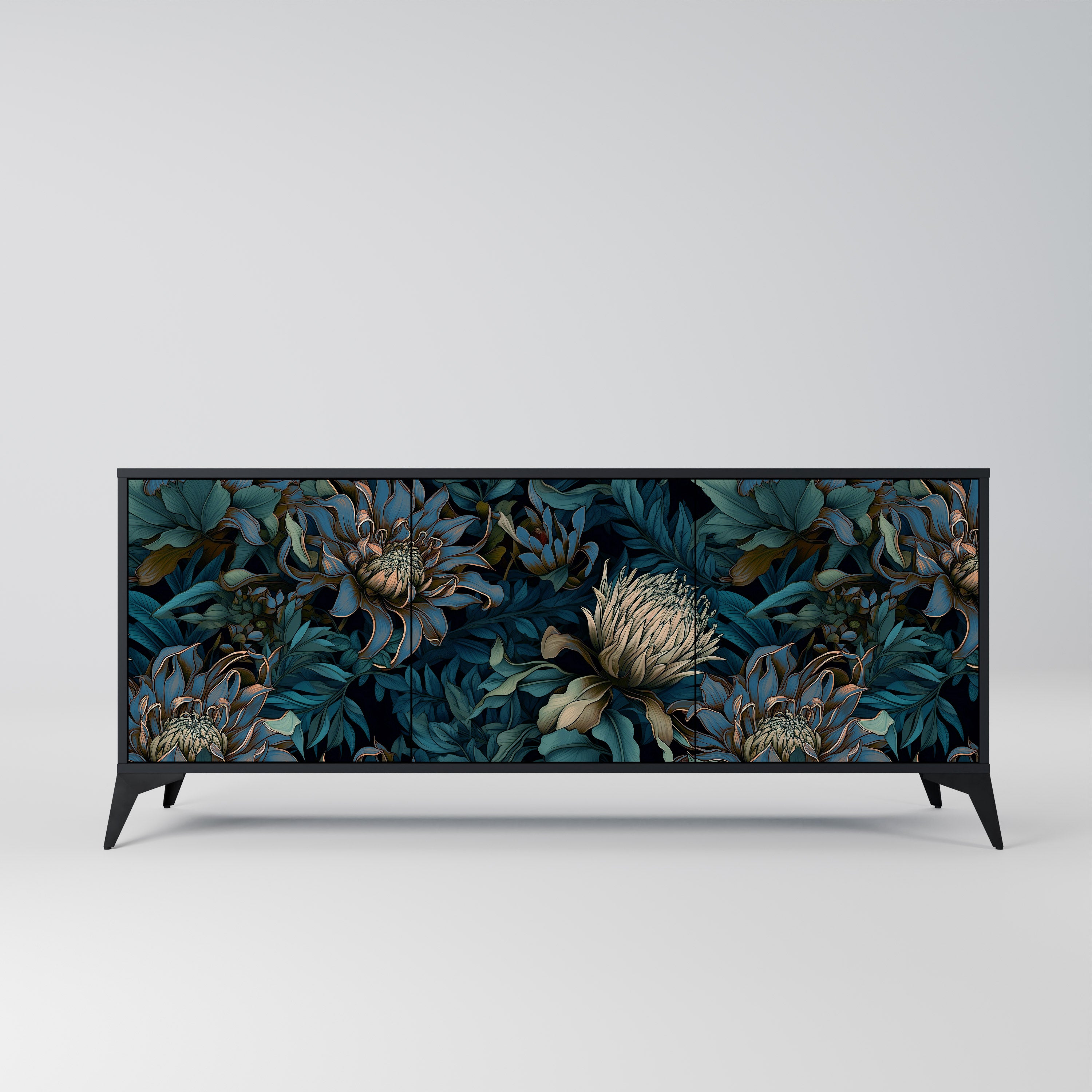 TWILIGHT BLOOM 3-Door Sideboard in Black Finish