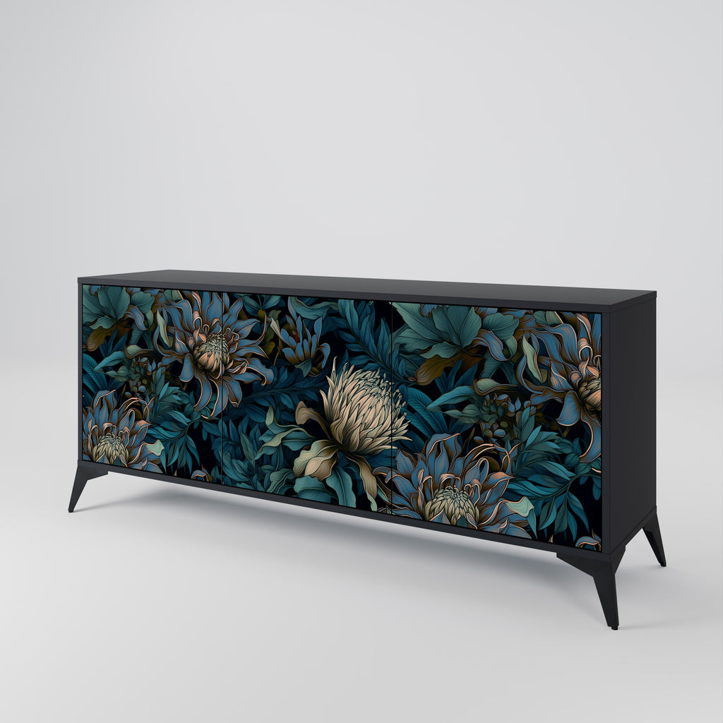 TWILIGHT BLOOM 3-Door Sideboard in Black Finish