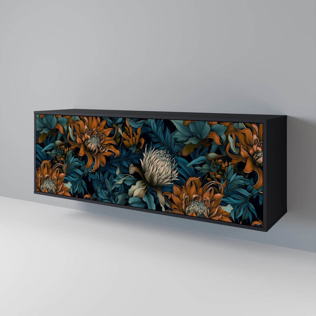 MORNING BLOOM 3-Door Sideboard in Black Finish
