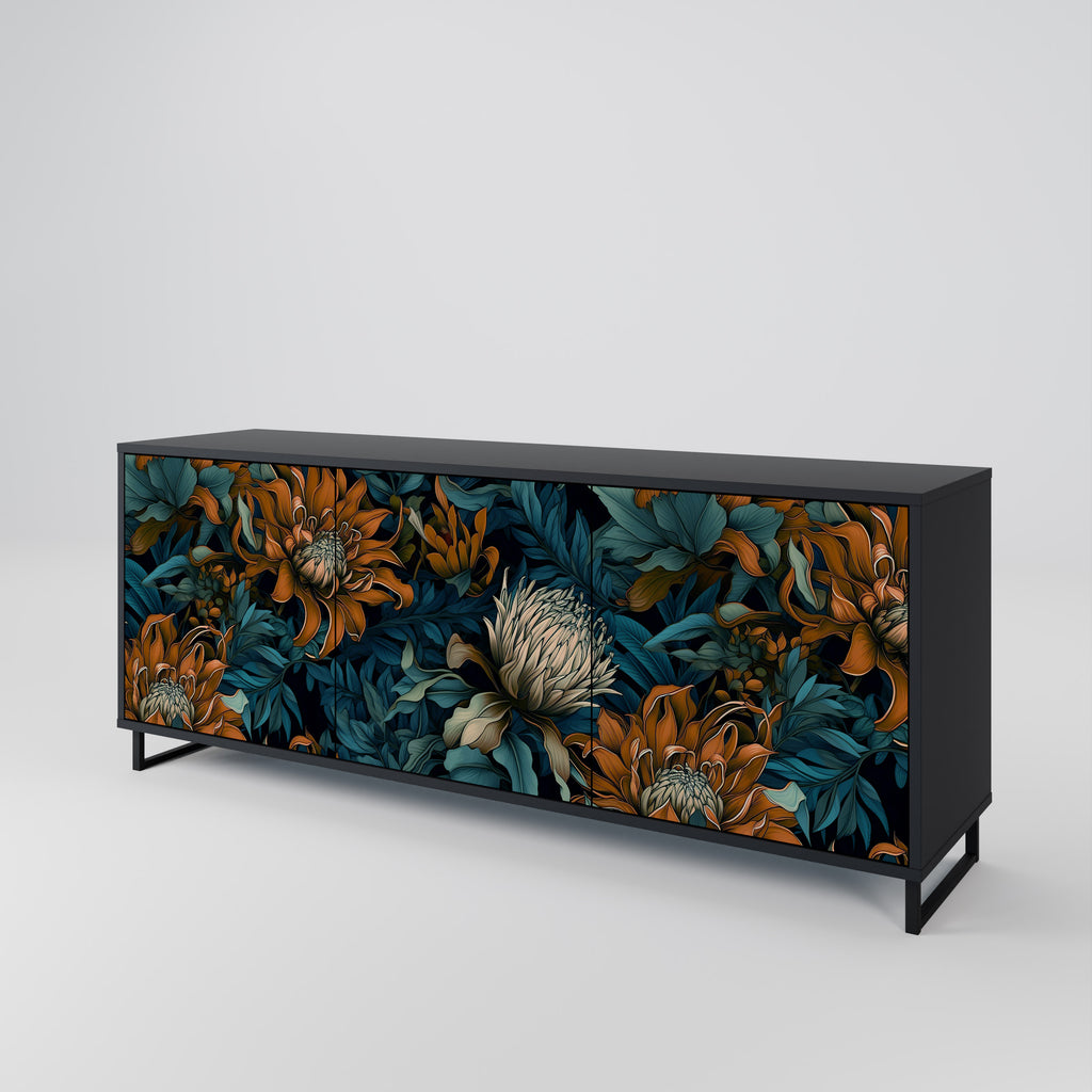 MORNING BLOOM 3-Door Sideboard in Black Finish