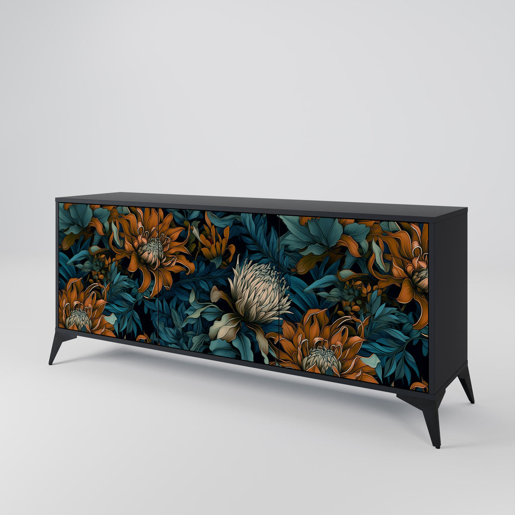 MORNING BLOOM 3-Door Sideboard in Black Finish