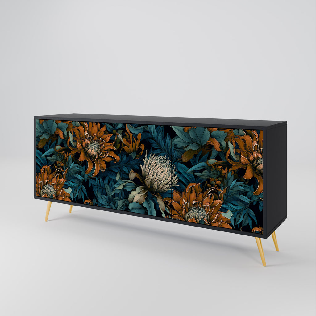 MORNING BLOOM 3-Door Sideboard in Black Finish