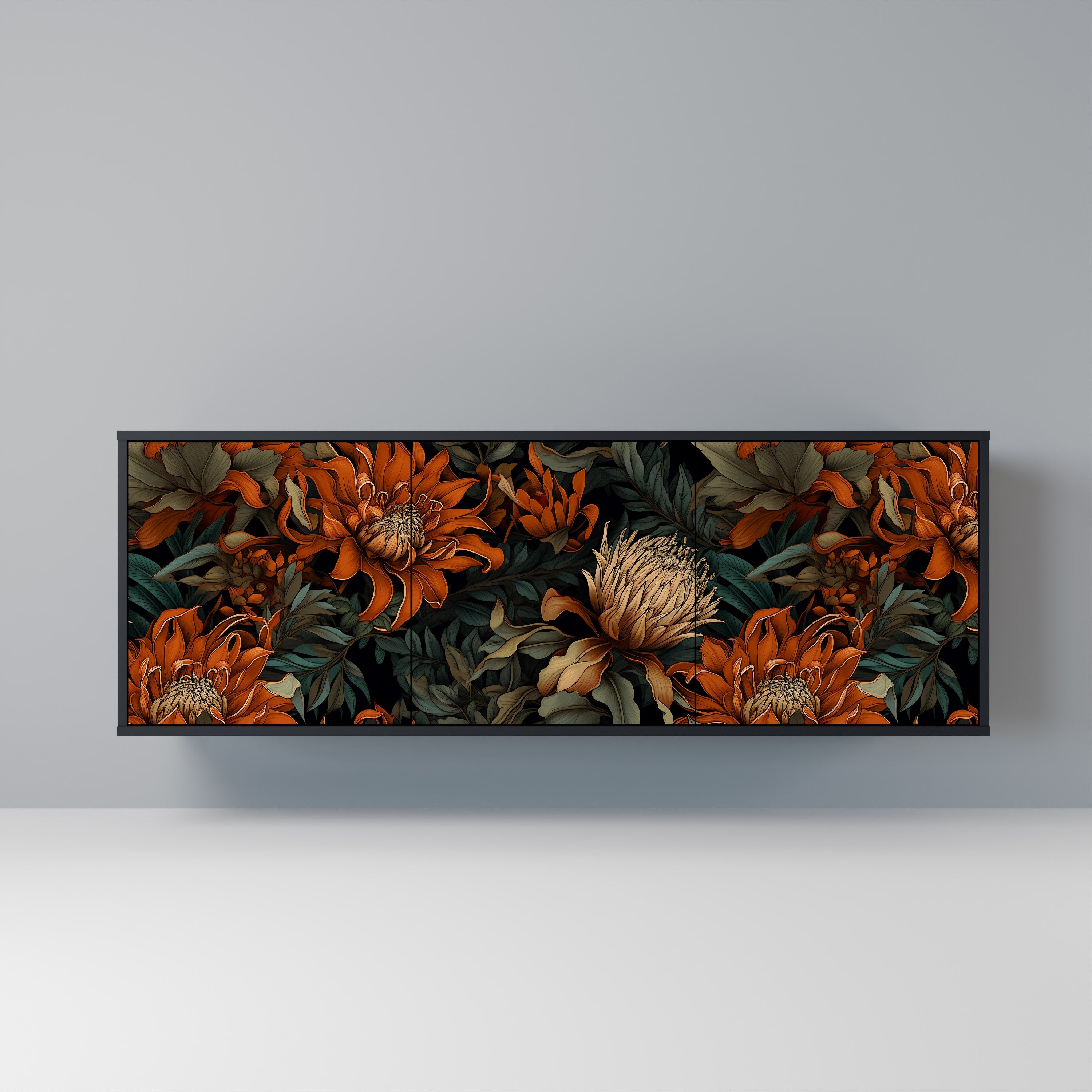 DAWN BLOOM 3-Door Sideboard in Black Finish