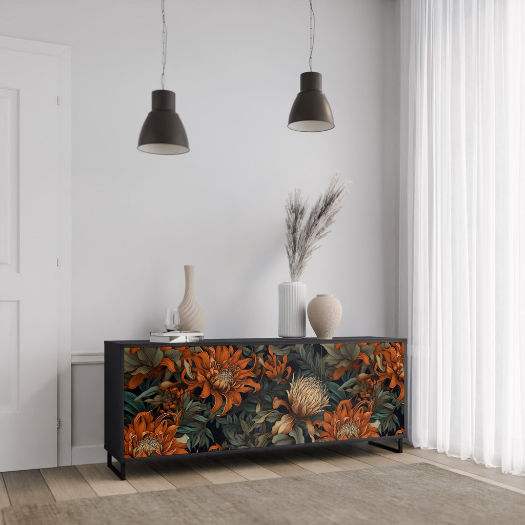 DAWN BLOOM 3-Door Sideboard in Black Finish