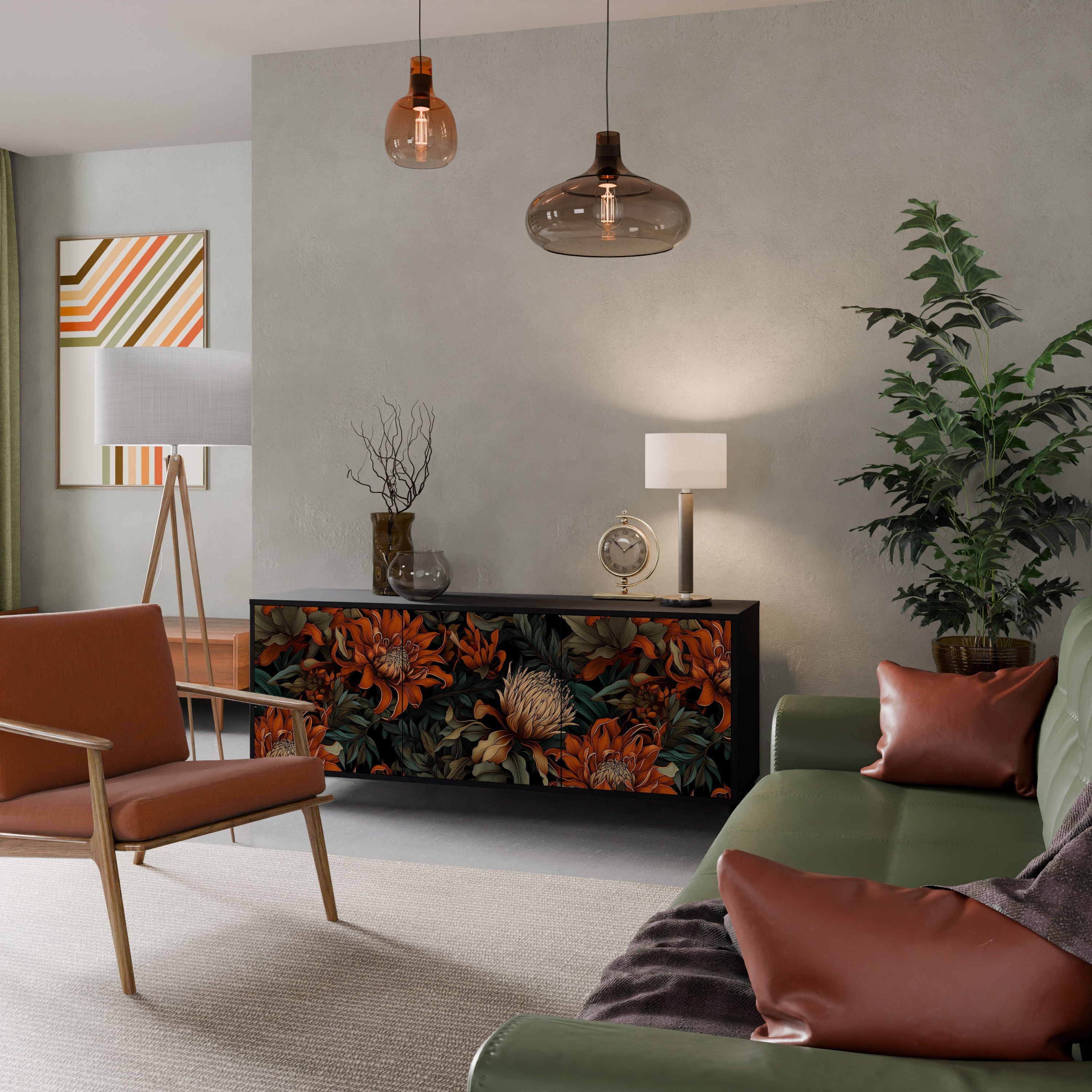 DAWN BLOOM 3-Door Sideboard in Black Finish