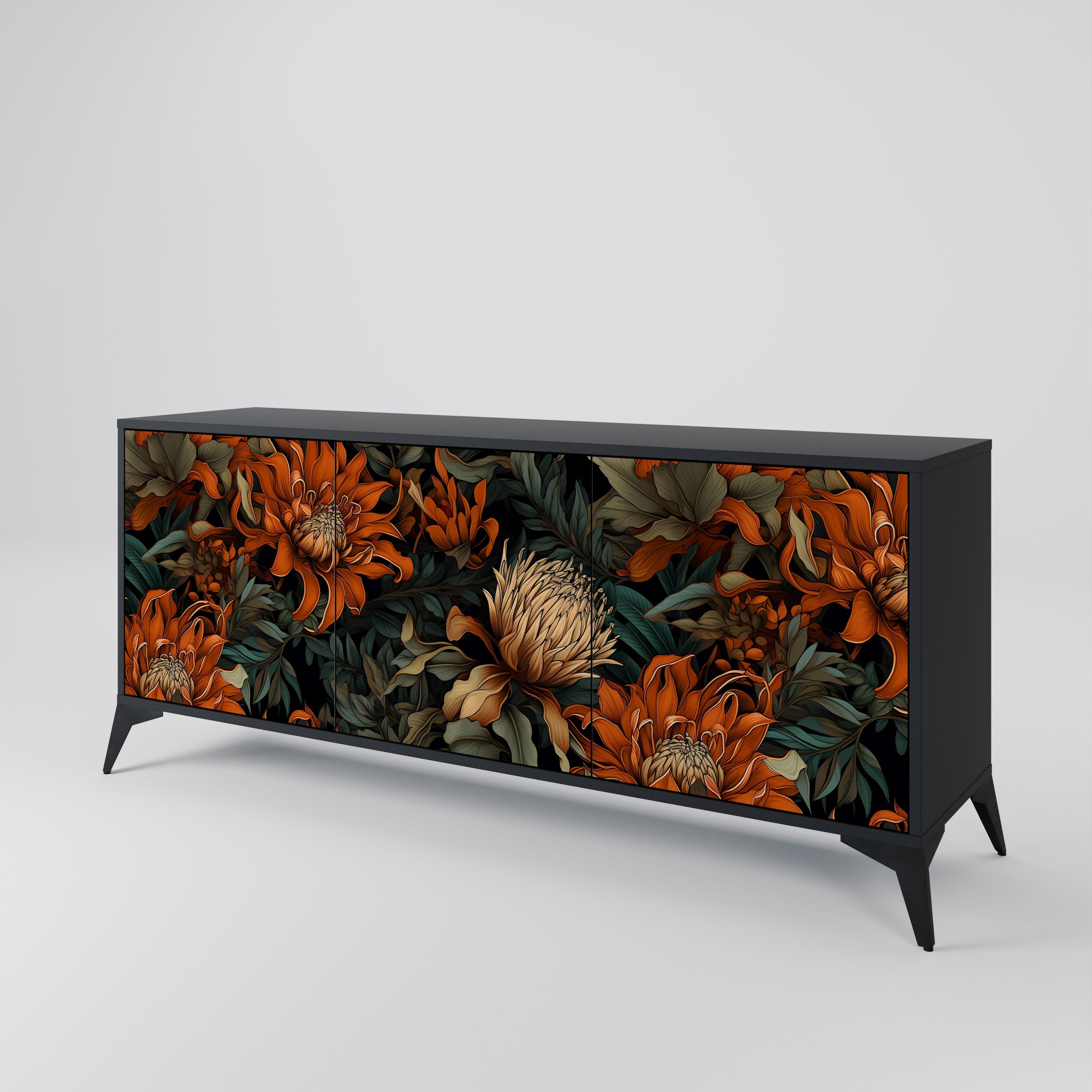 DAWN BLOOM 3-Door Sideboard in Black Finish