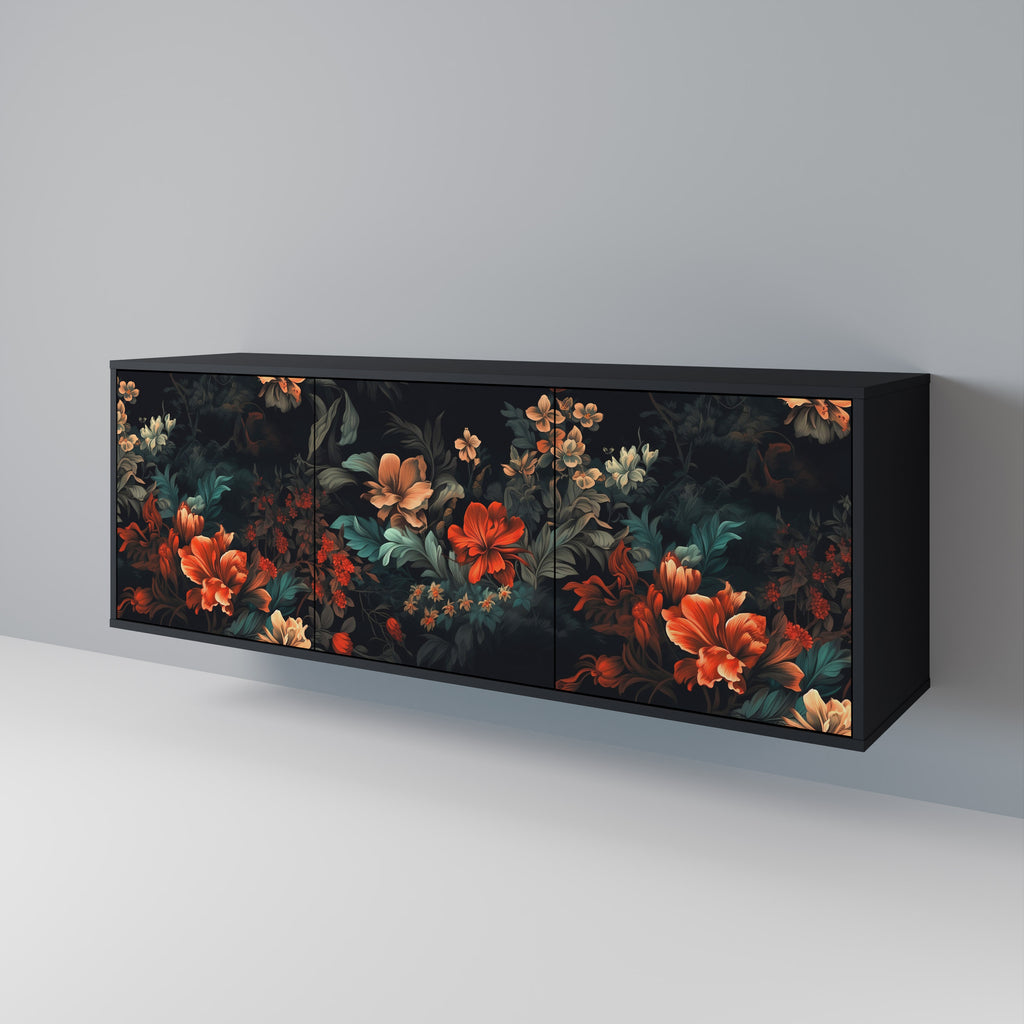 IMAGINARY BLOSSOM 3-Door Sideboard in Black Finish