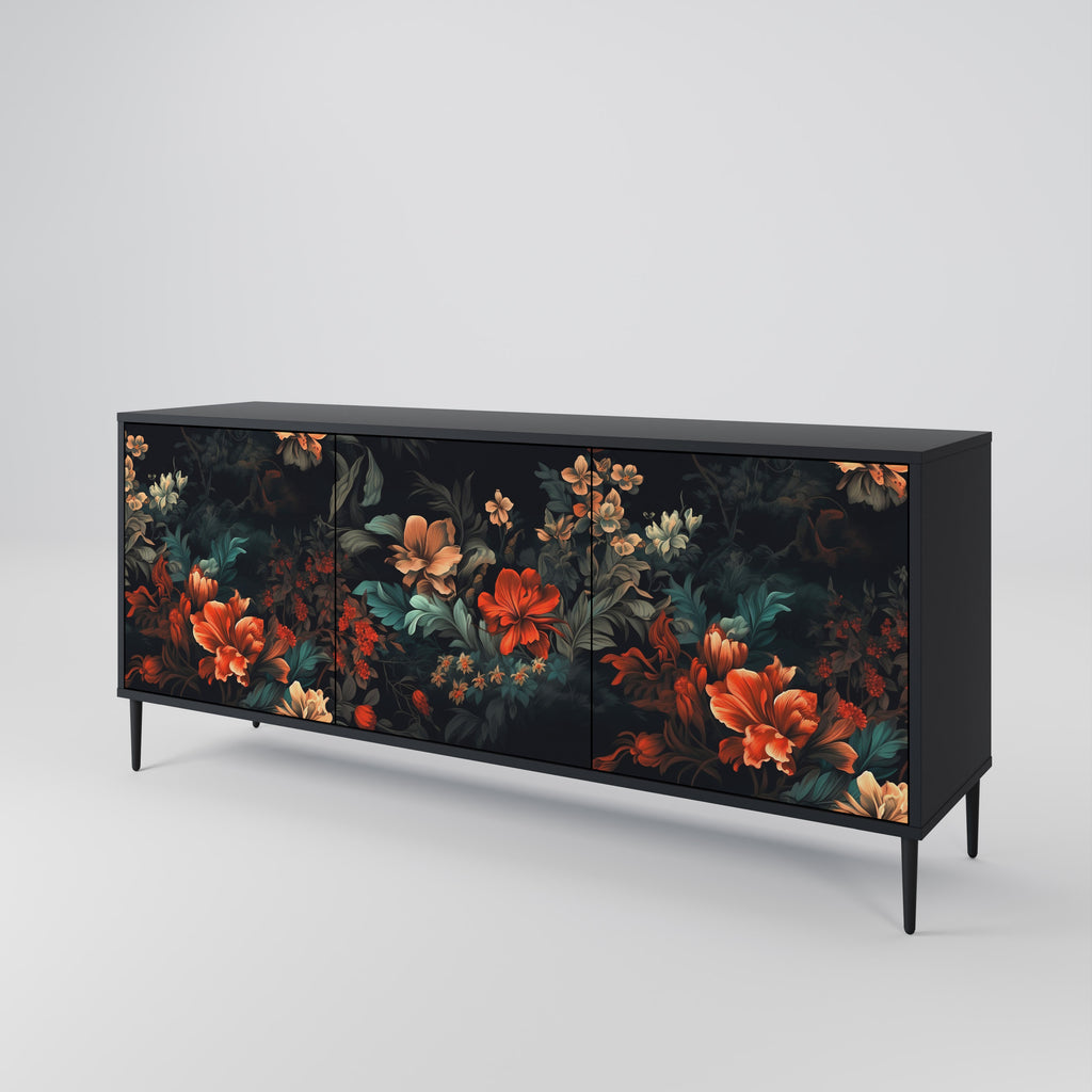 IMAGINARY BLOSSOM 3-Door Sideboard in Black Finish