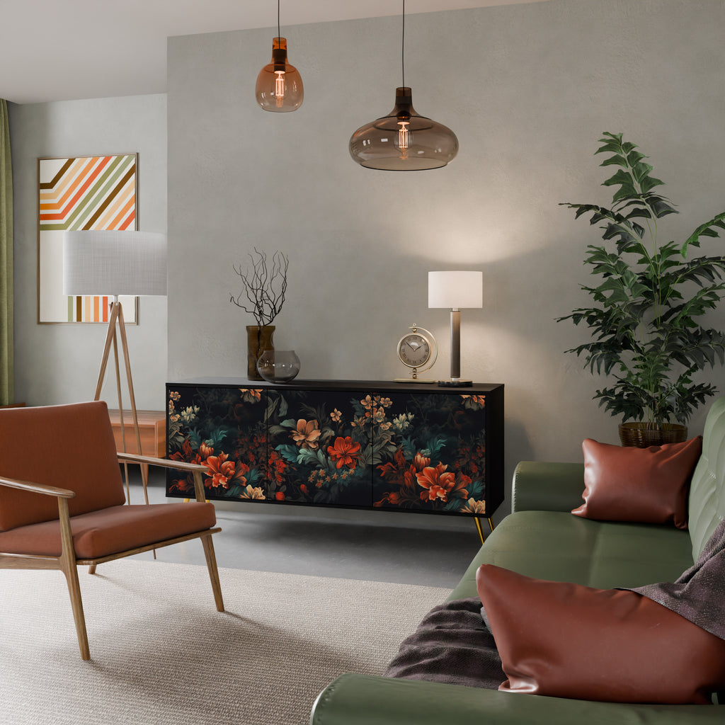 IMAGINARY BLOSSOM 3-Door Sideboard in Black Finish