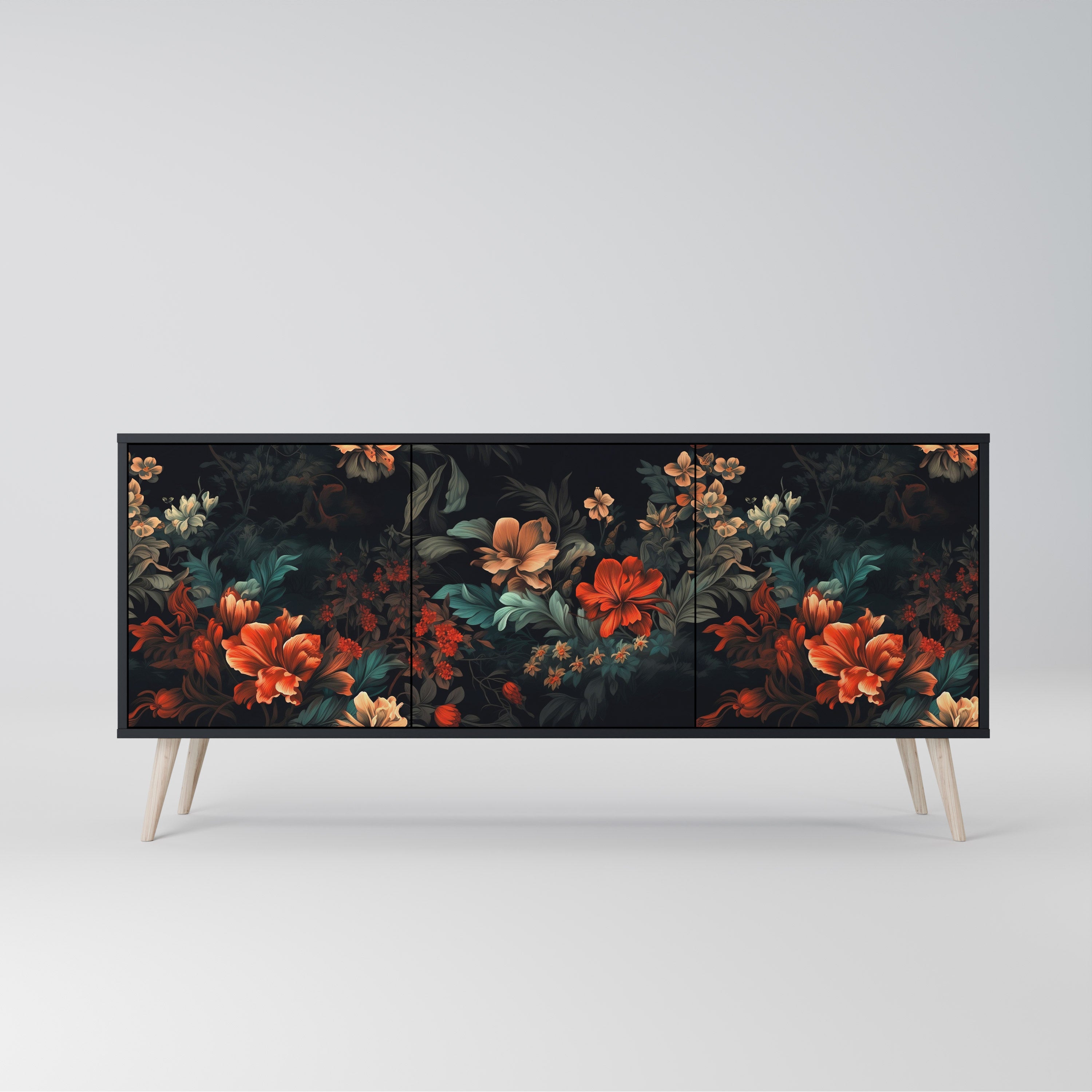 IMAGINARY BLOSSOM 3-Door Sideboard in Black Finish