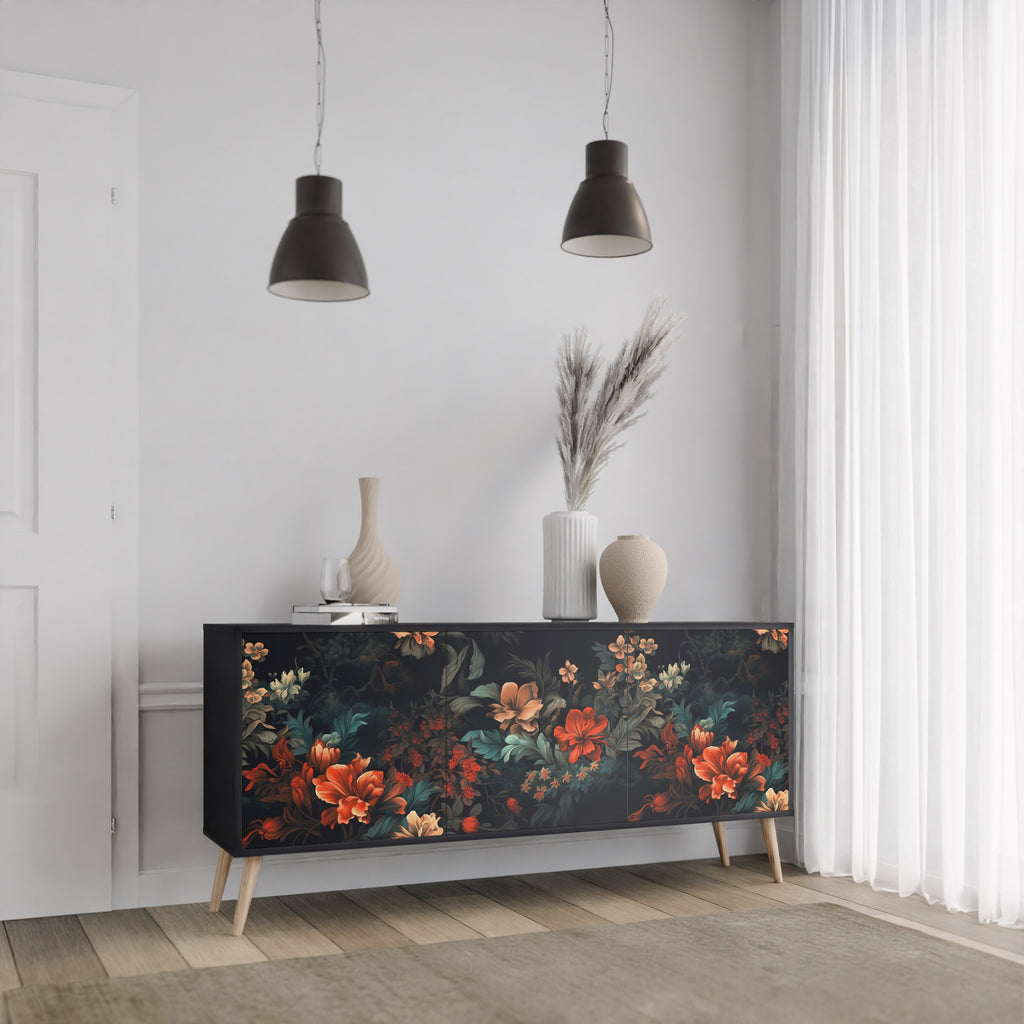 IMAGINARY BLOSSOM 3-Door Sideboard in Black Finish