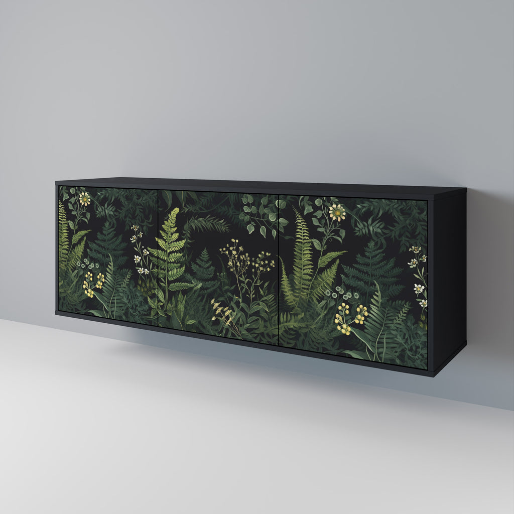 FERN FLOWERS 3-Door Sideboard in Black Finish