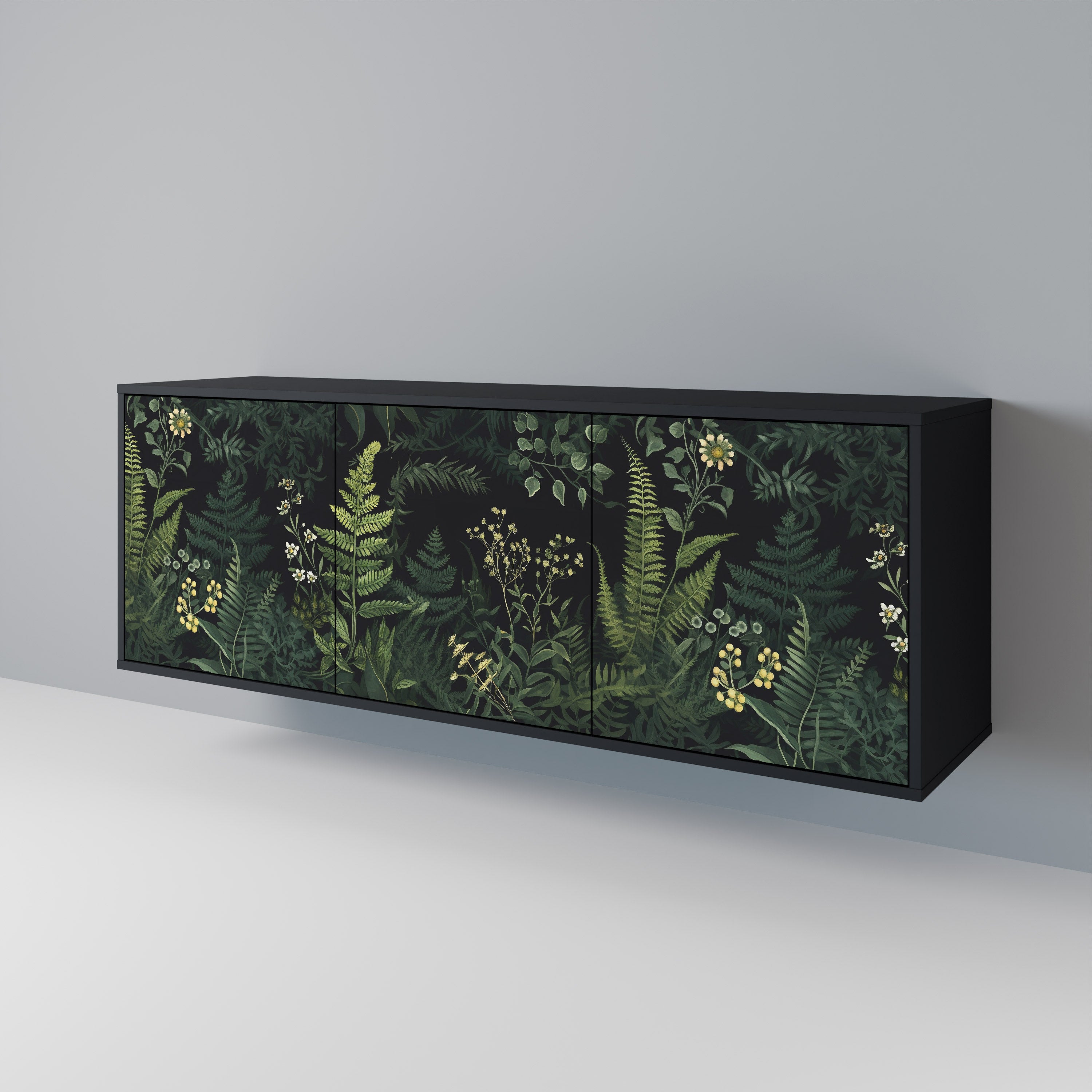 FERN FLOWERS 3-Door Sideboard in Black Finish