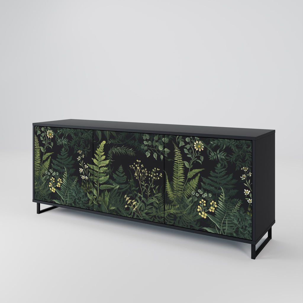 FERN FLOWERS 3-Door Sideboard in Black Finish