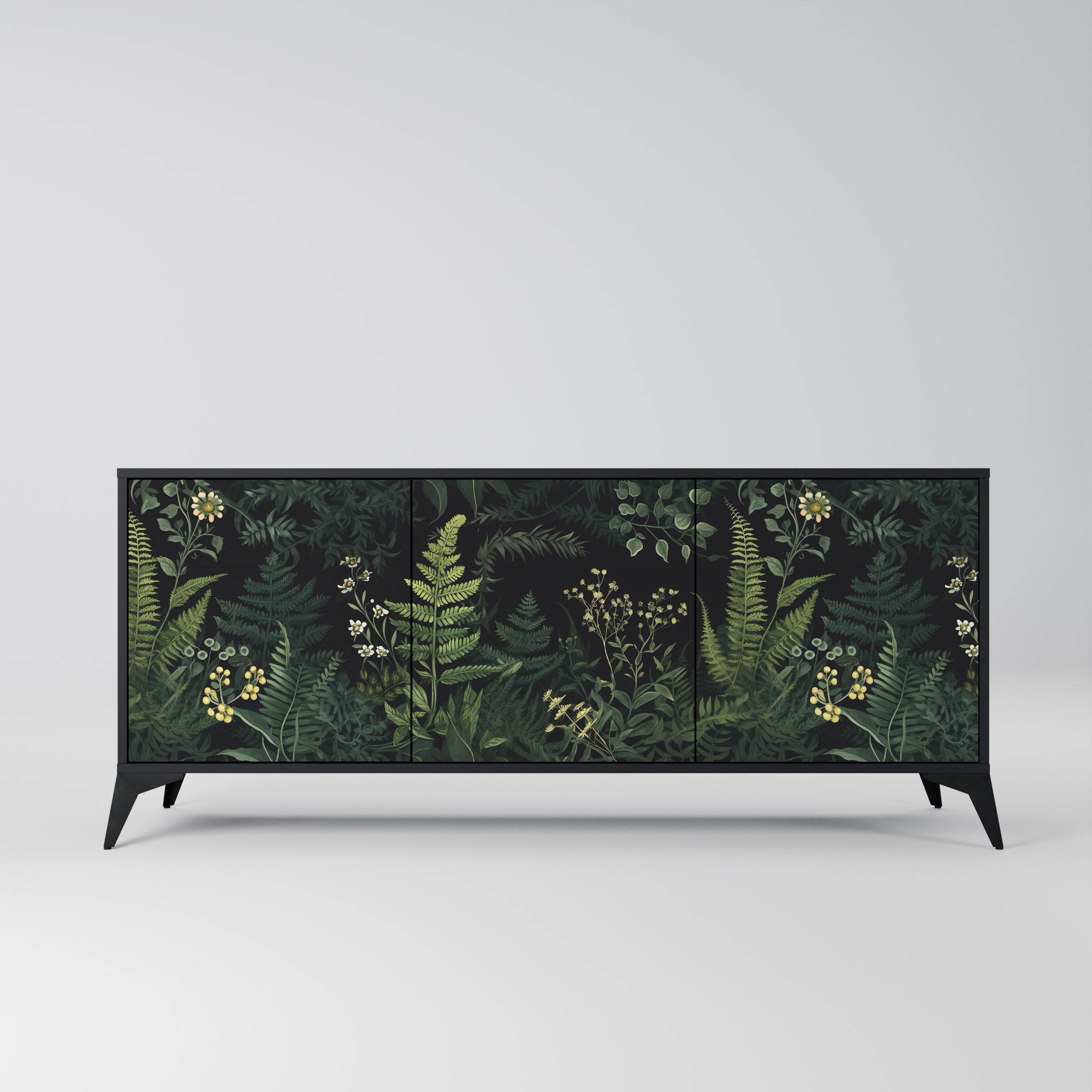 FERN FLOWERS 3-Door Sideboard in Black Finish