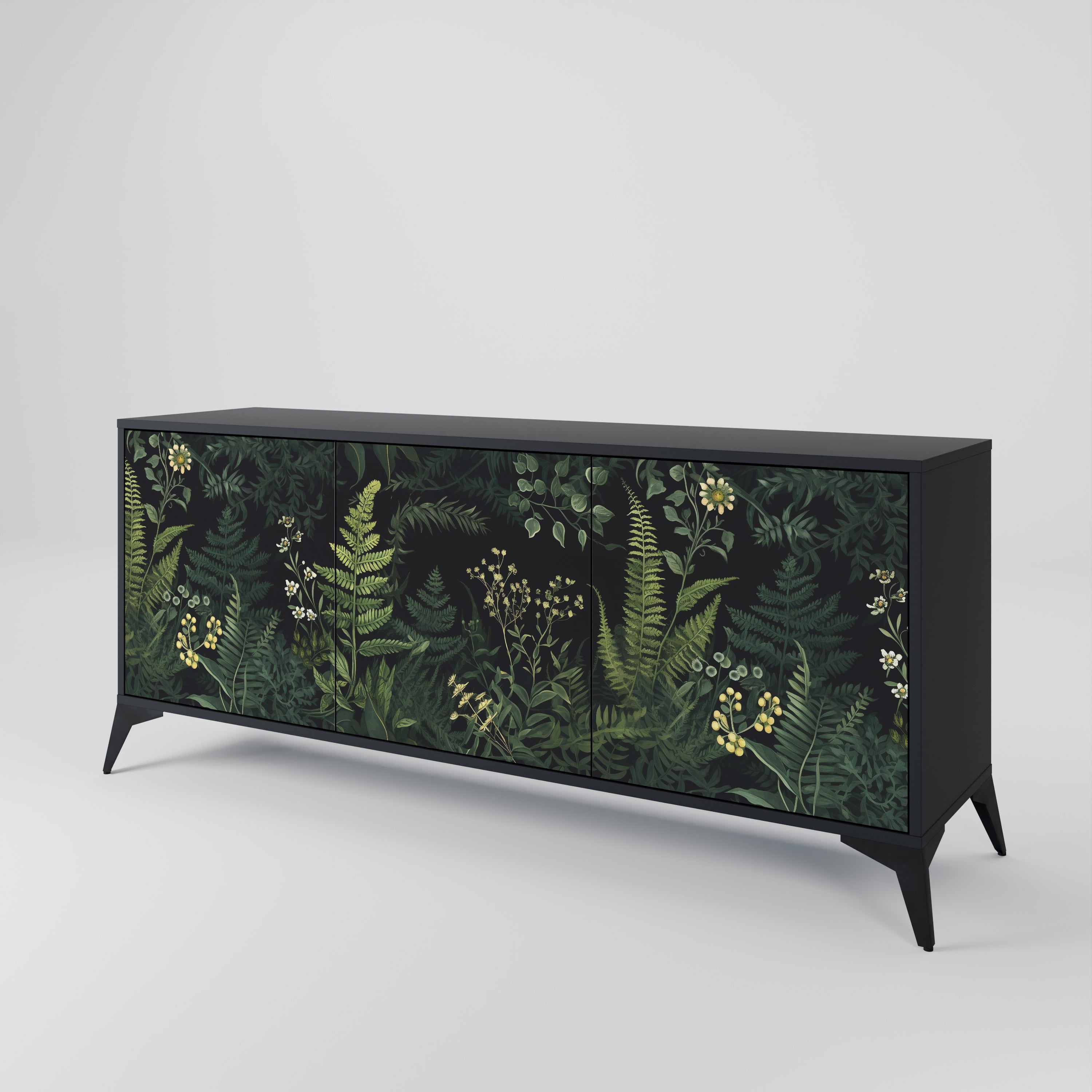 FERN FLOWERS 3-Door Sideboard in Black Finish