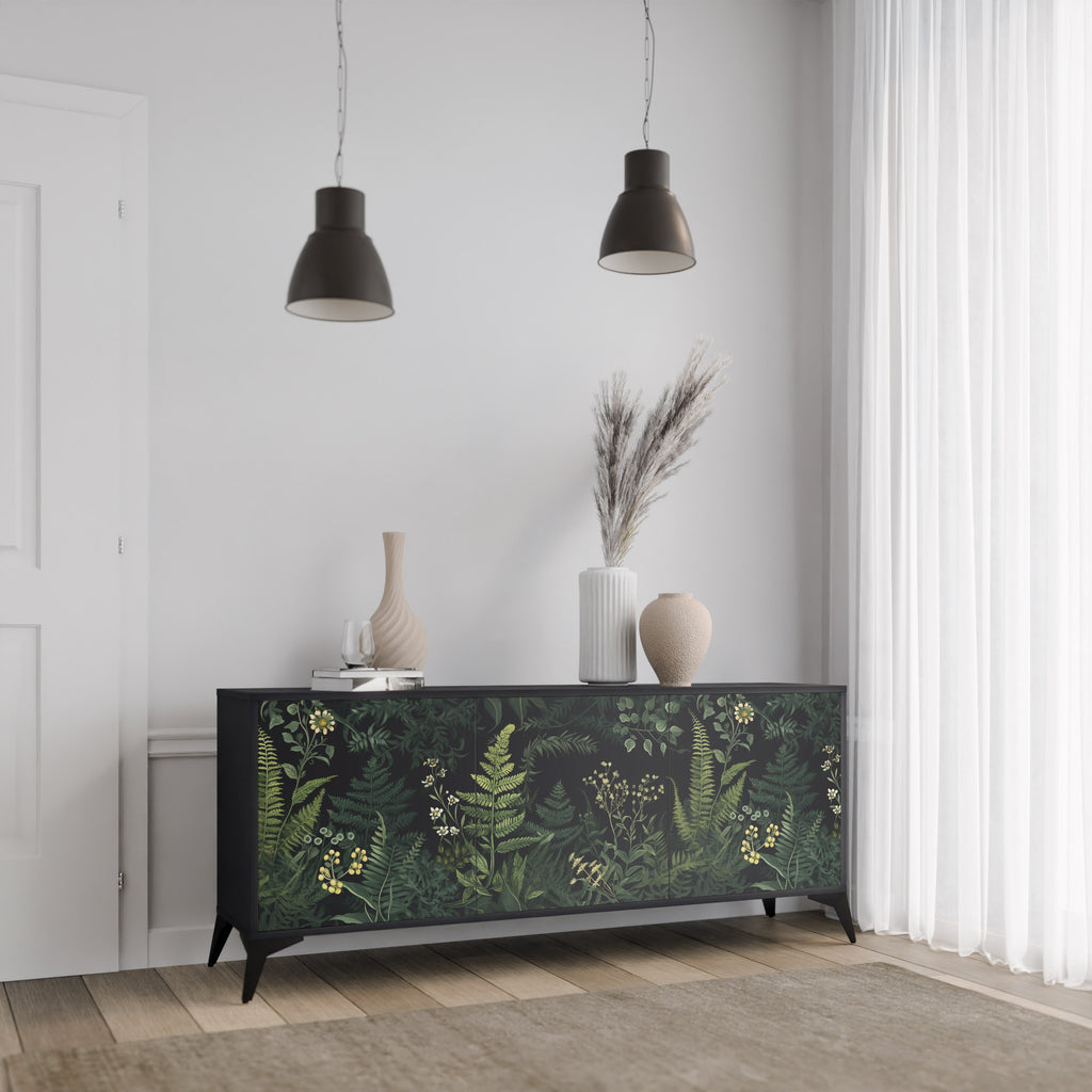 FERN FLOWERS 3-Door Sideboard in Black Finish