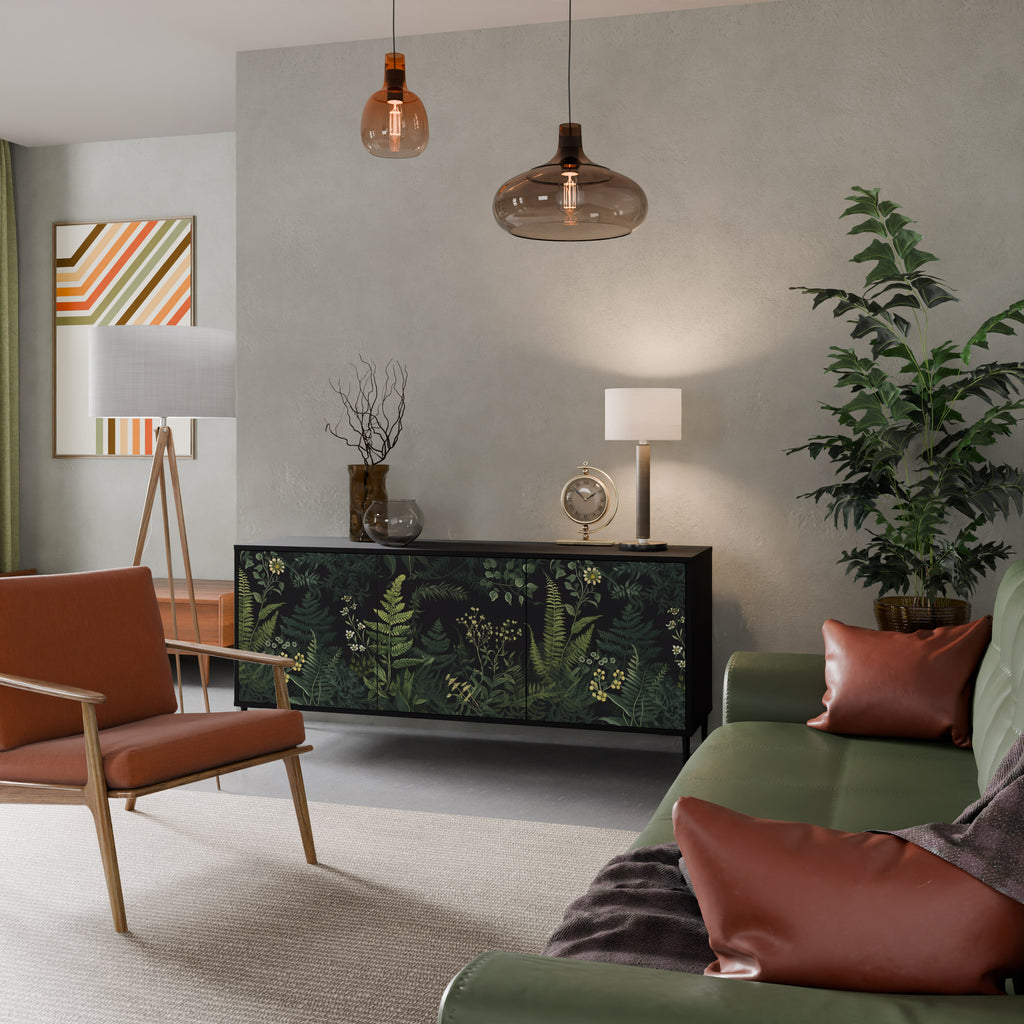 FERN FLOWERS 3-Door Sideboard in Black Finish