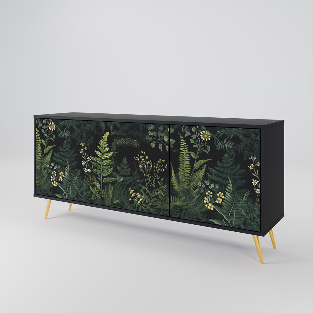 FERN FLOWERS 3-Door Sideboard in Black Finish