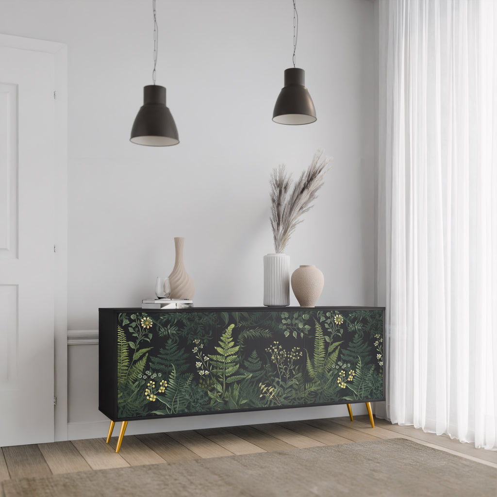 FERN FLOWERS 3-Door Sideboard in Black Finish