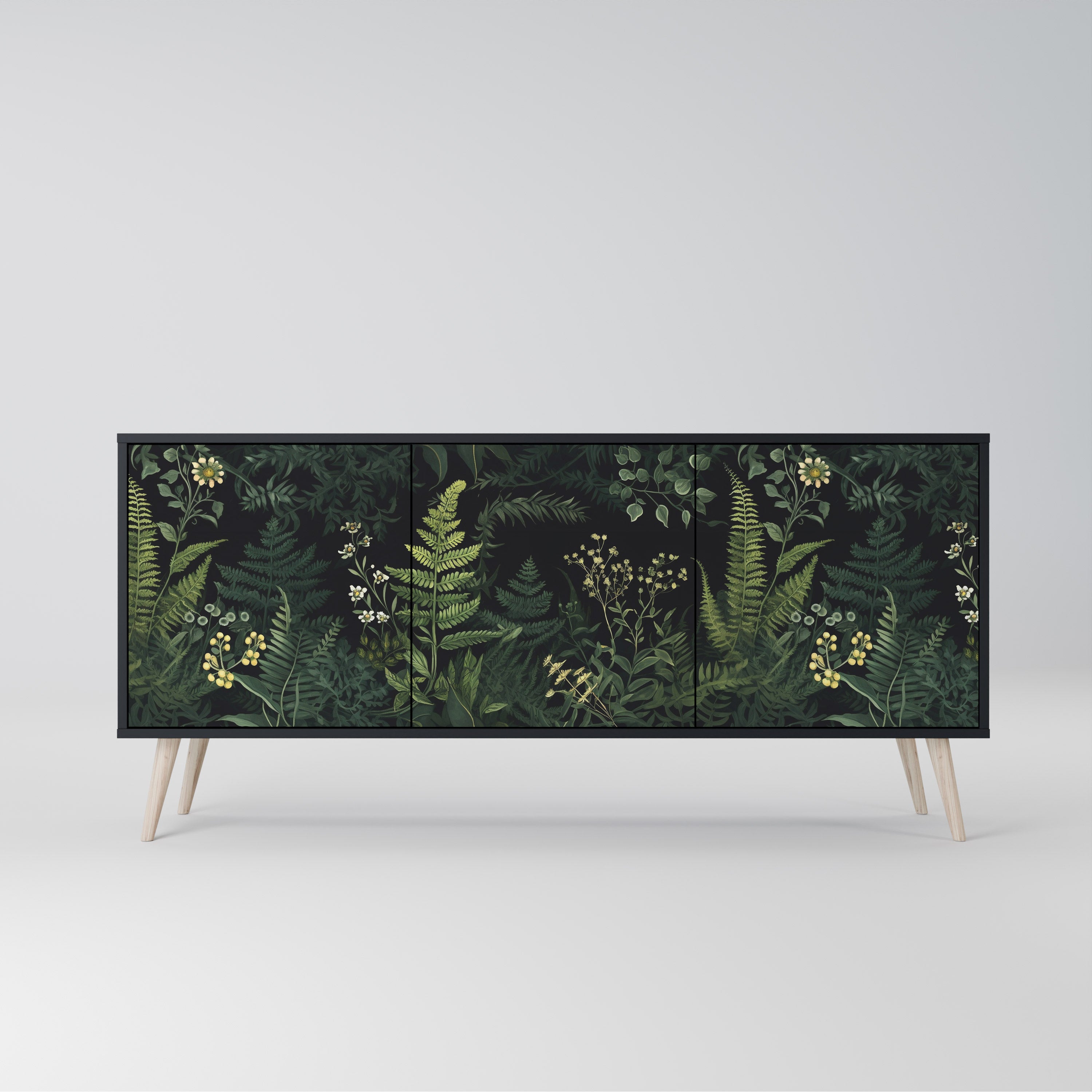 FERN FLOWERS 3-Door Sideboard in Black Finish