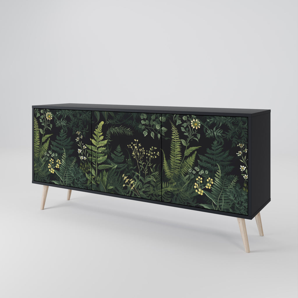 FERN FLOWERS 3-Door Sideboard in Black Finish