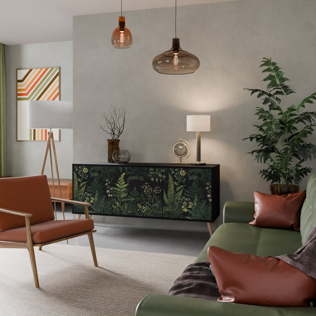 FERN FLOWERS 3-Door Sideboard in Black Finish