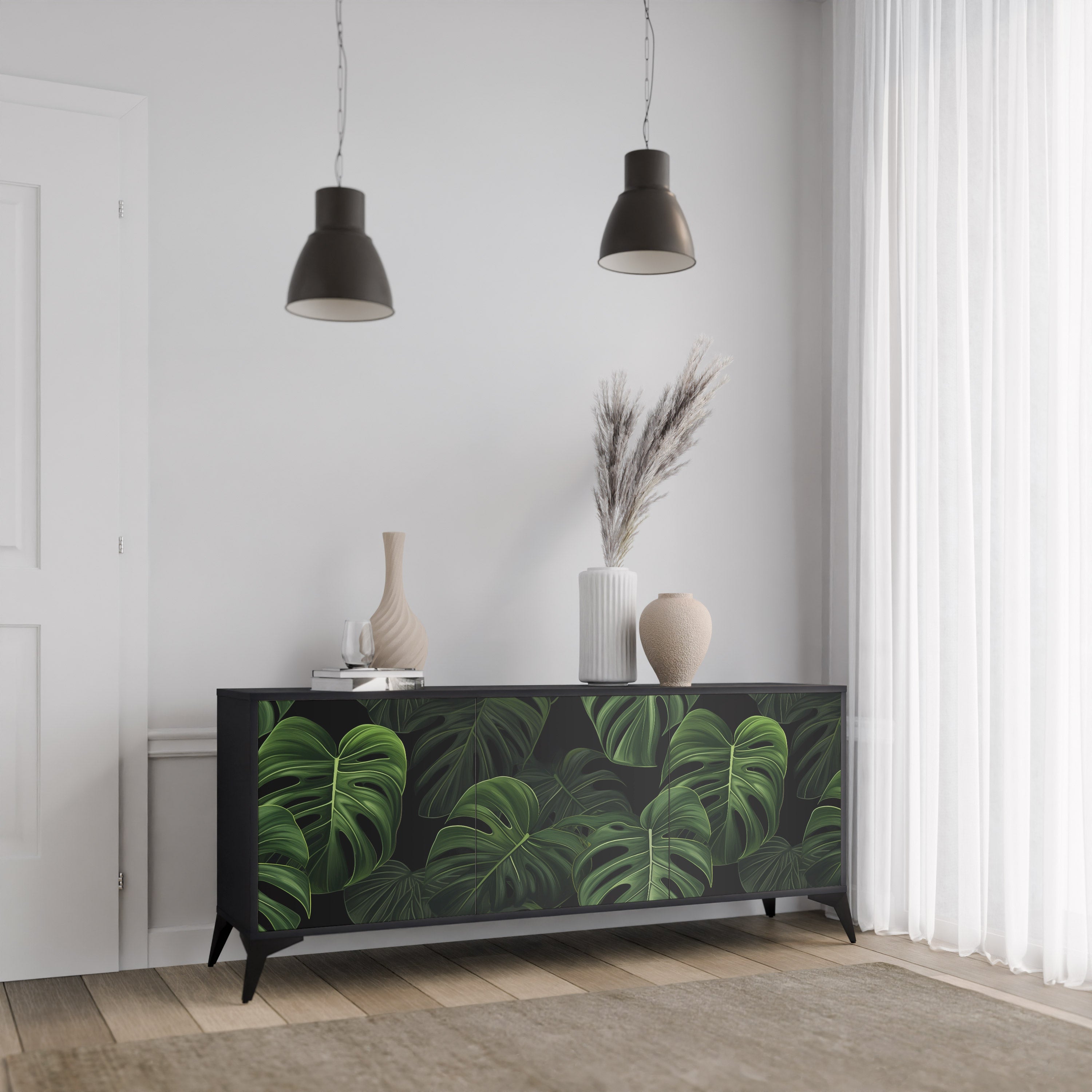 INFINITE MONSTERA 3-Door Sideboard in Black Finish