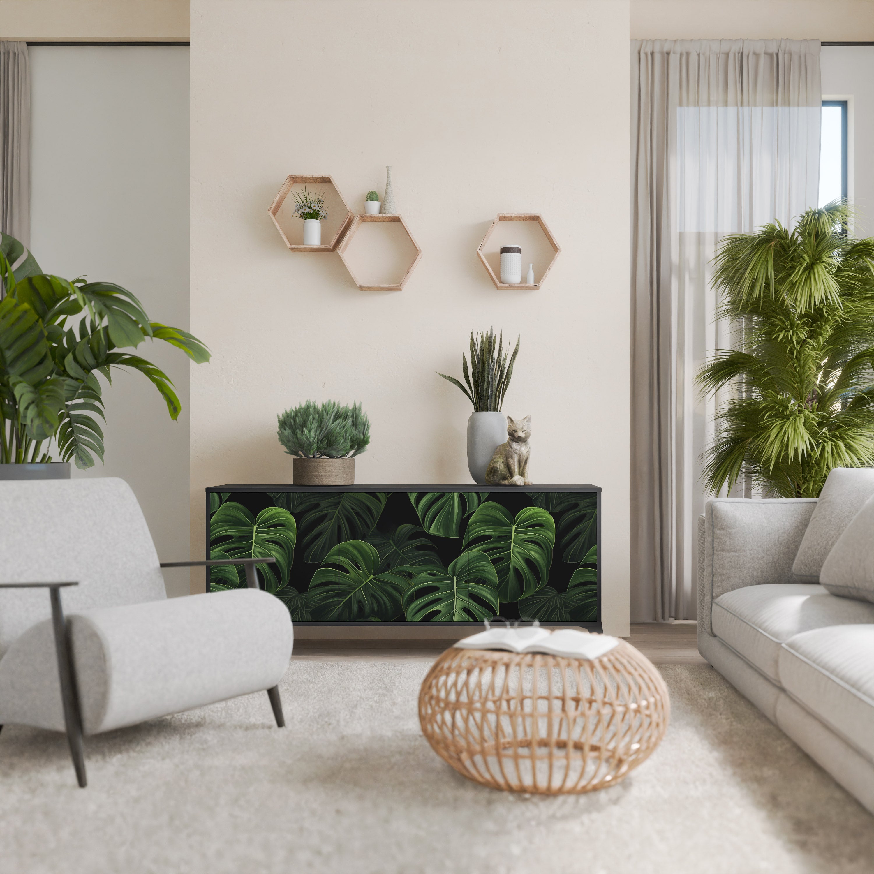 INFINITE MONSTERA 3-Door Sideboard in Black Finish