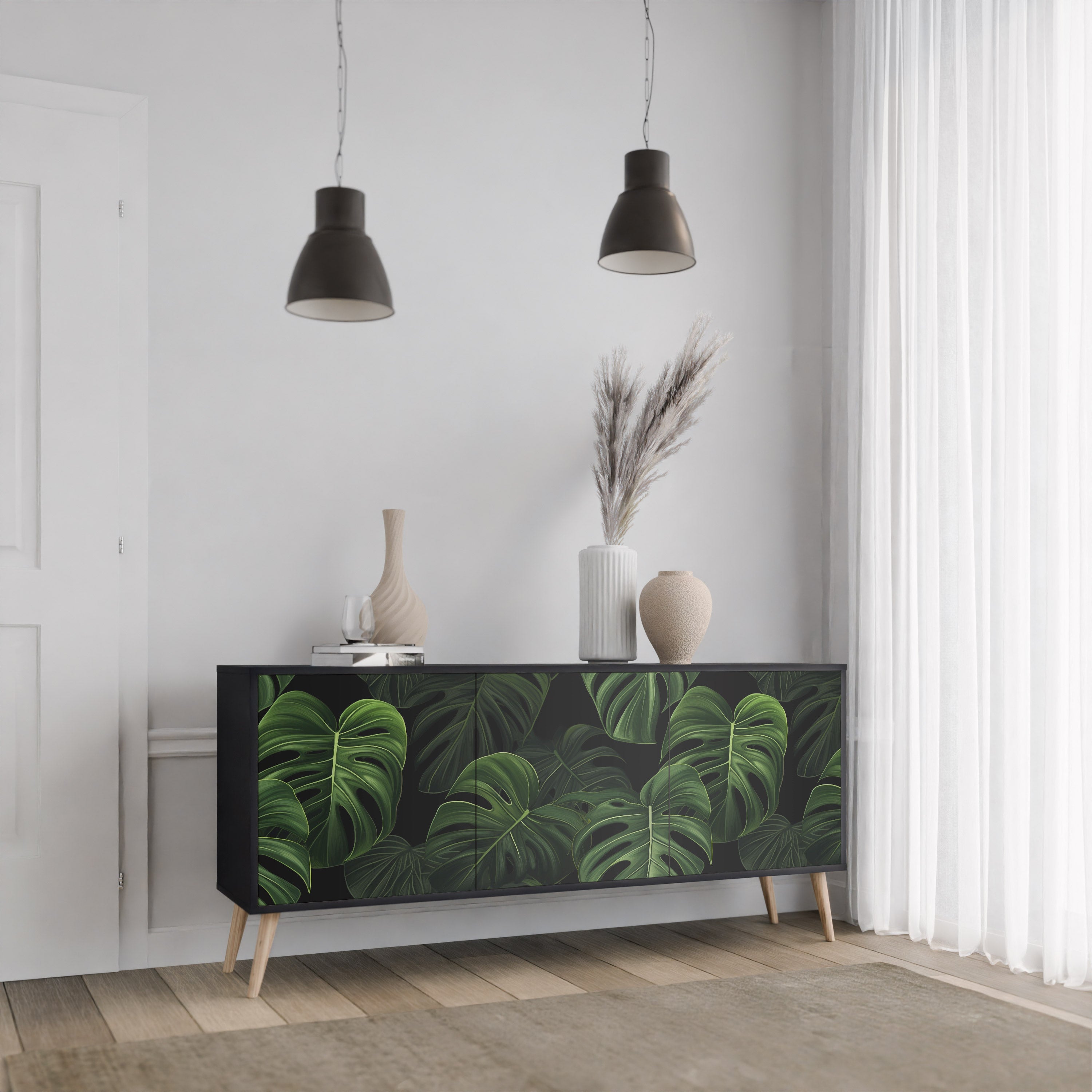 INFINITE MONSTERA 3-Door Sideboard in Black Finish