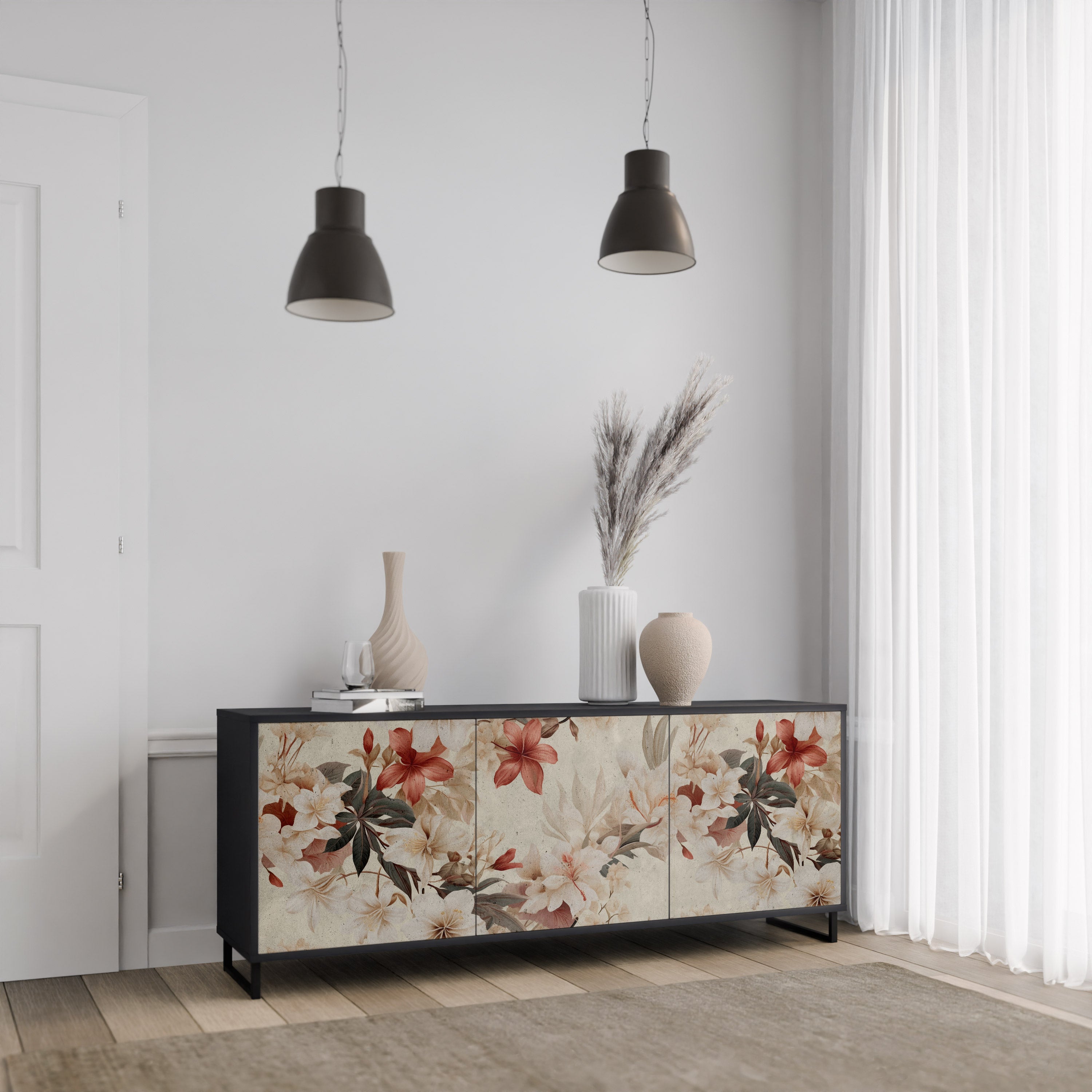 PETAL HARMONY 3-Door Sideboard in Black Finish
