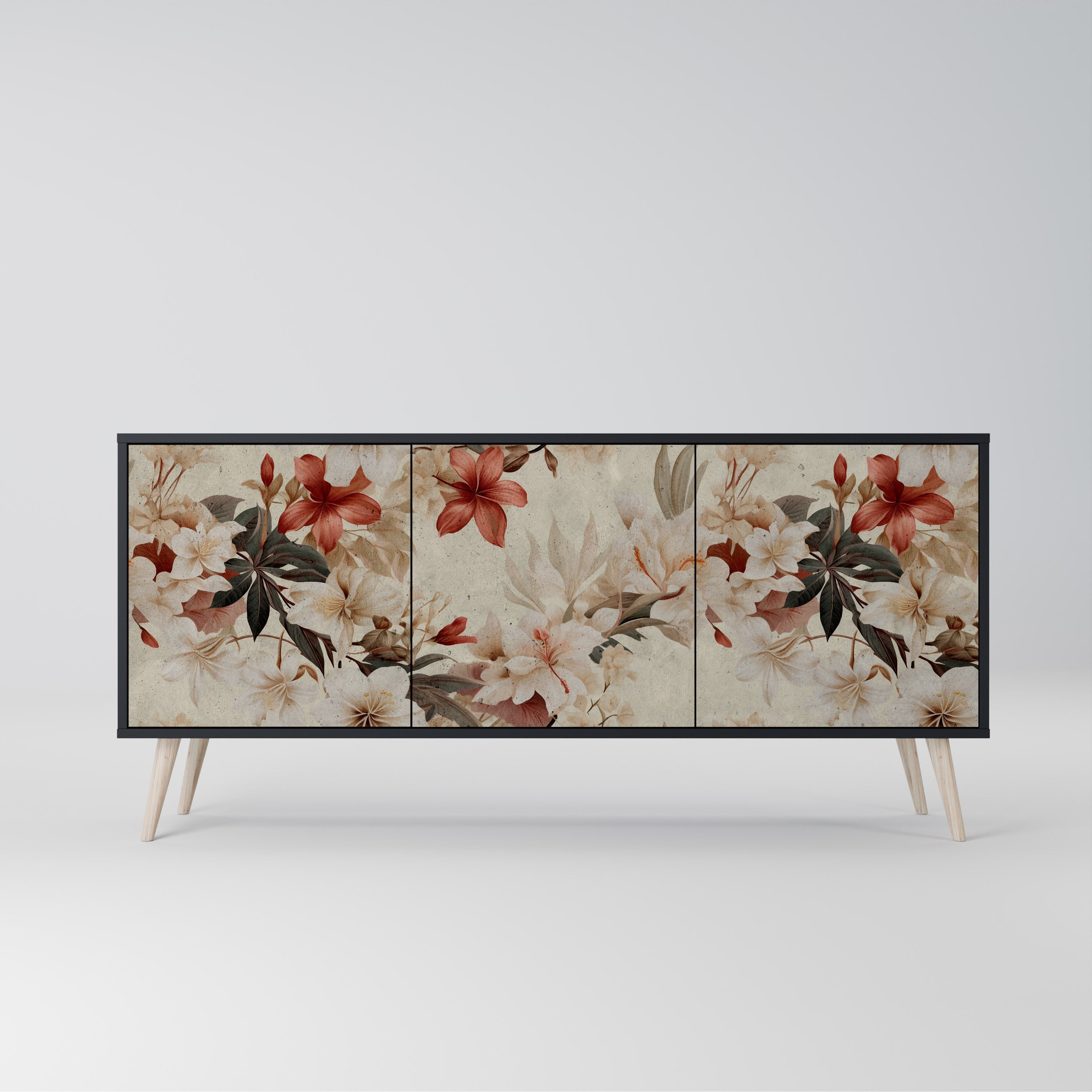 PETAL HARMONY 3-Door Sideboard in Black Finish